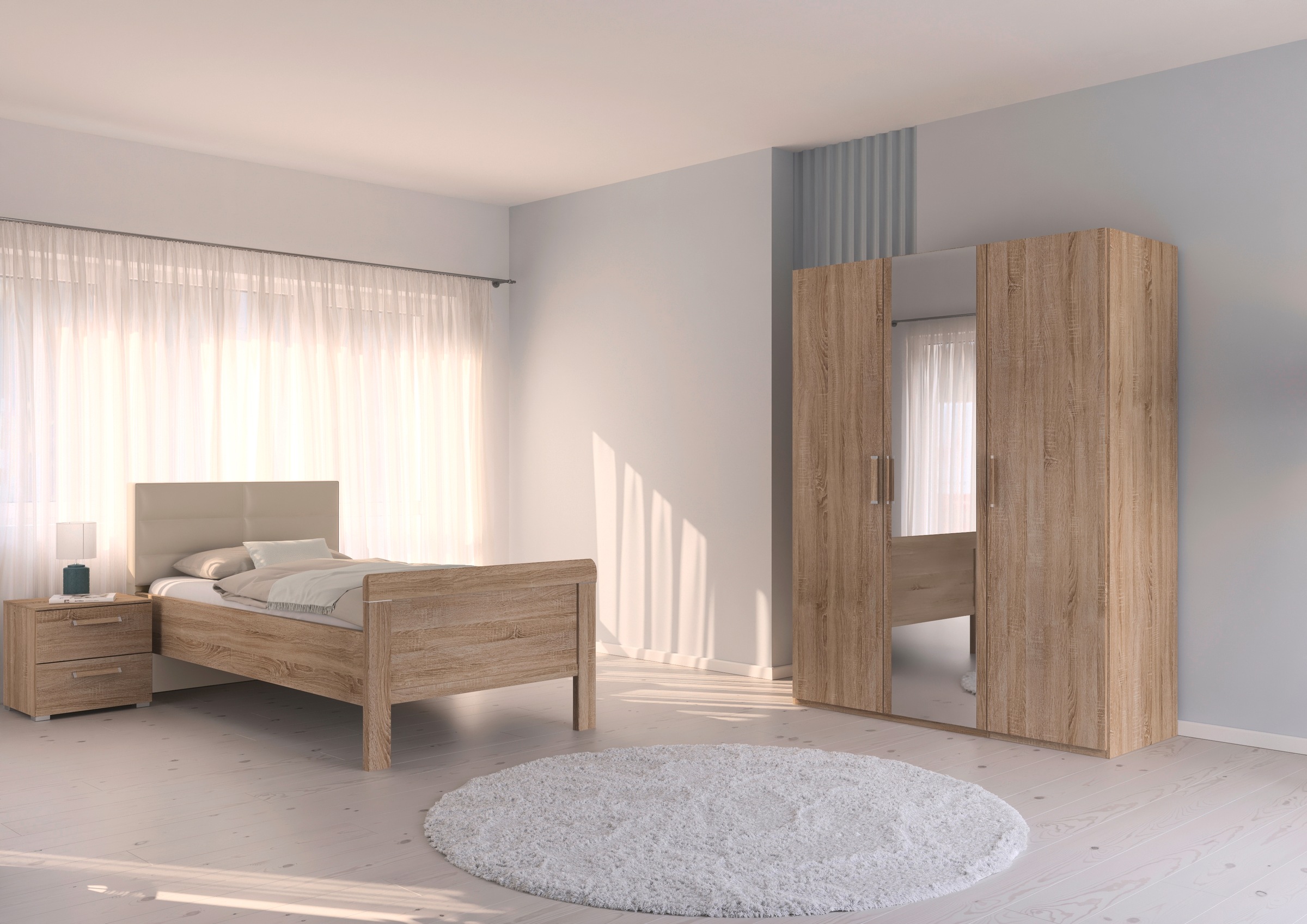 rauch Schlafzimmer-Set »Komplettschlafzimmer Schlafzimmer EVELYN«, (Set, 3 tlg.), Schrank und Bett in 2 Breiten, Nachttisch 2 Schubladen MADE IN GERMANY