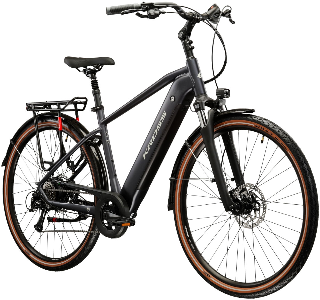 Kross E-Bike »E-Trekkingbike Herren Trans Hybrid 1.0 28" graphitgrau 8 Gänge«, 8 Gang, Shimano, ACERA M3020, Heckmotor 250 W