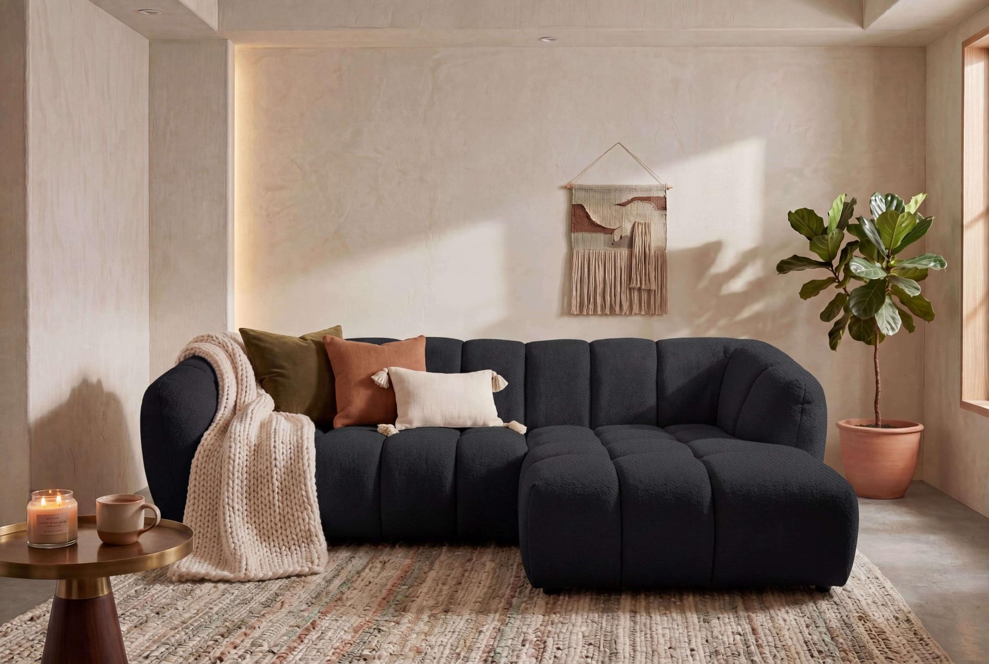 OTTO home Ecksofa "Gerron, Struktur-Chenille-Stoff mit Mélange-Effekt" Breite 271 cm, L-Form, vertikale Steppung, organische Rundungen