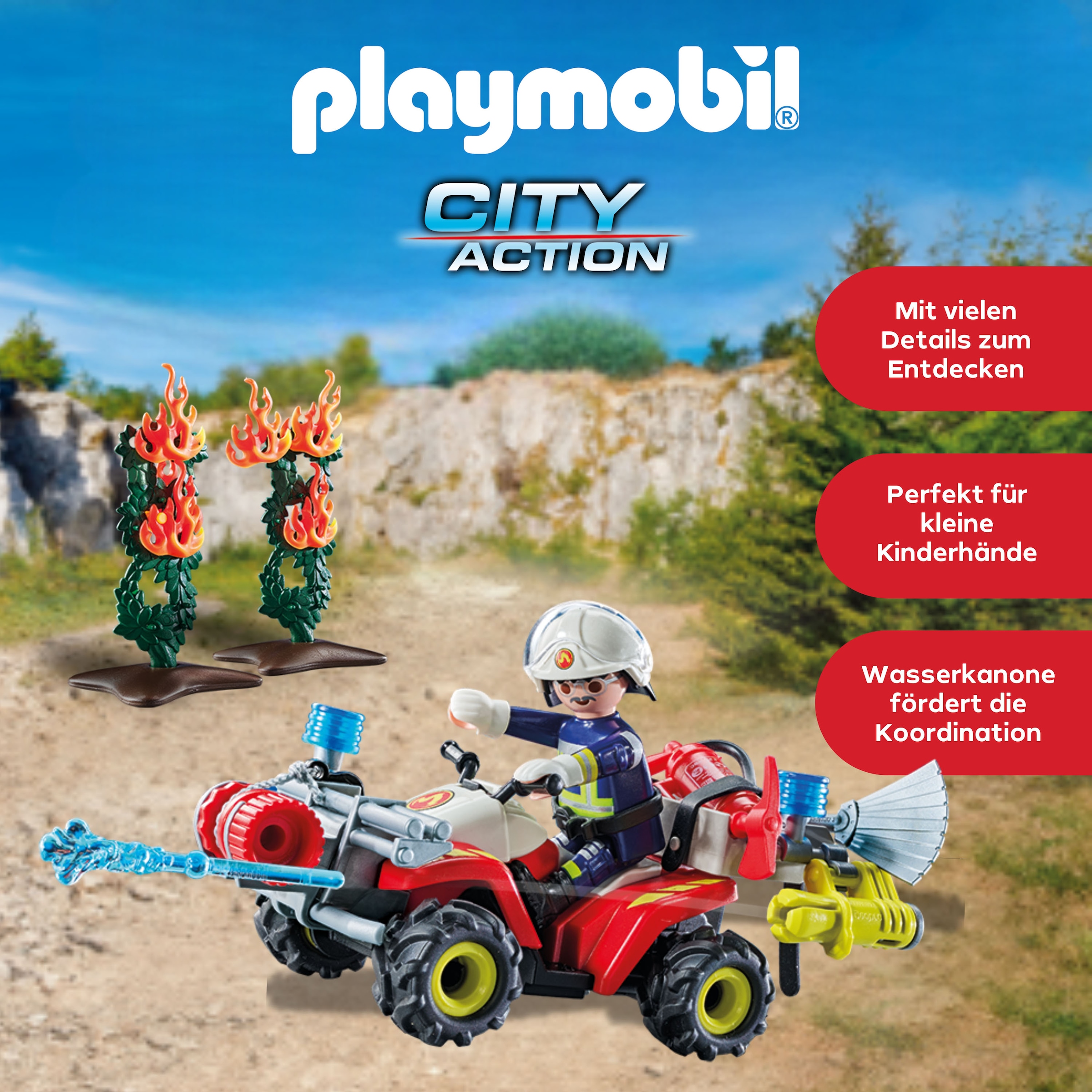 Playmobil® Konstruktions-Spielset »Feuerwehr Quad löscht Heckenbrand (71825), Playmobil Action Heroes«, (47 St.)