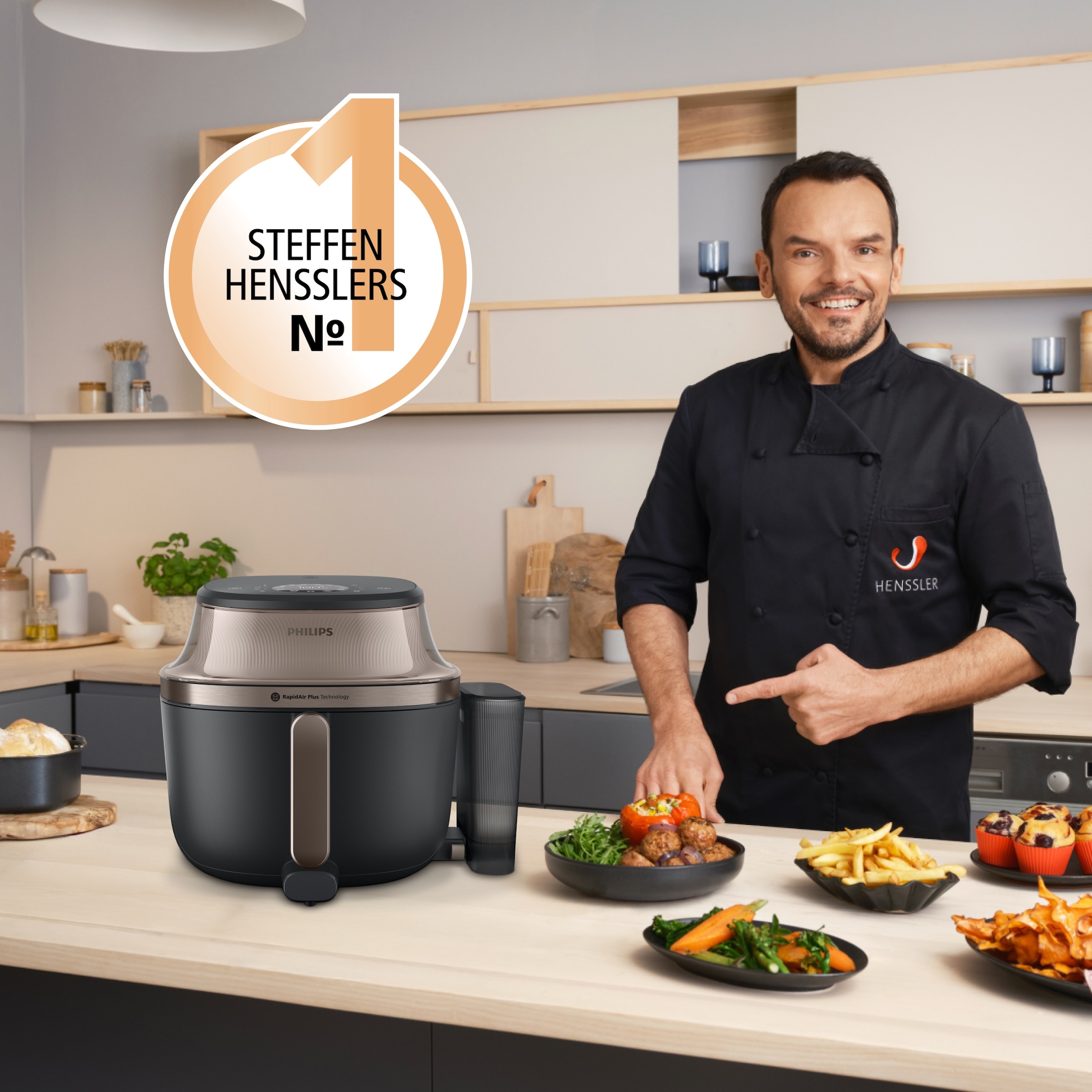 Philips Heißluftfritteuse »NA547/07 Steam Airfryer 5000 Series mit EasySlide, 7,2L Kapazität« 2000 W mit Dampfgarfunktion u. RapidAir Plus Technologie; Schwarz/Gold