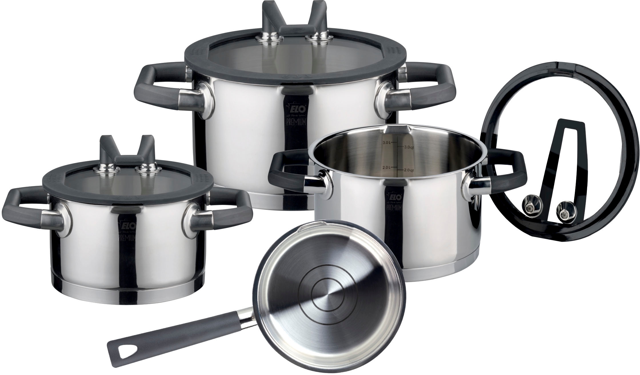 ELO PREMIUM Topf-Set "Rondello", schwarz, Töpfe, mit integriertem Öl-Dosiersystem, Induktion