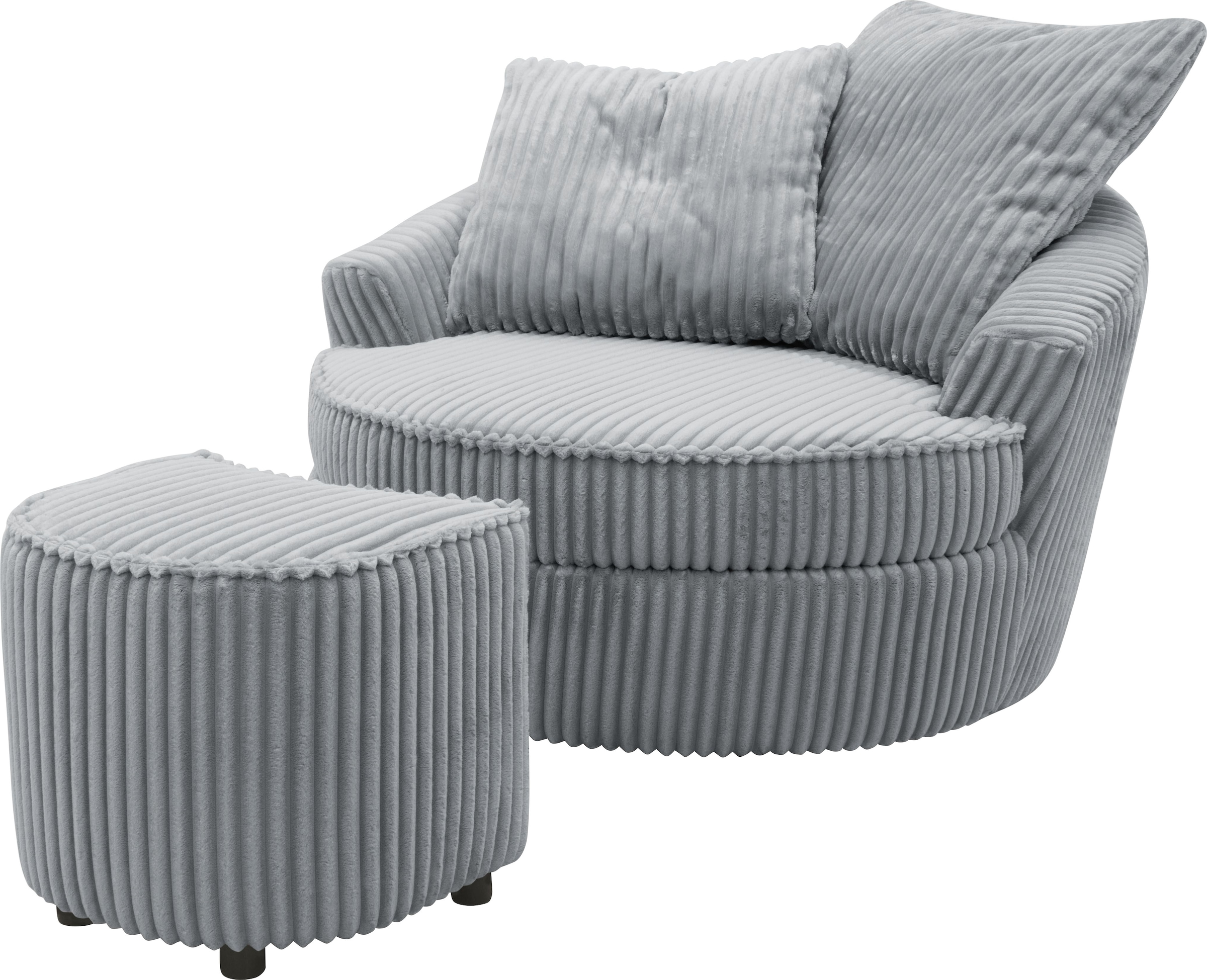 INOSIGN Drehsessel »AMECA, Relaxsessel mit Drehfunktion und Hocker, 122 x 126 x 76 cm,«, (Set, 2 St.), Love-Seat XXL und Lesesessel in Megacord