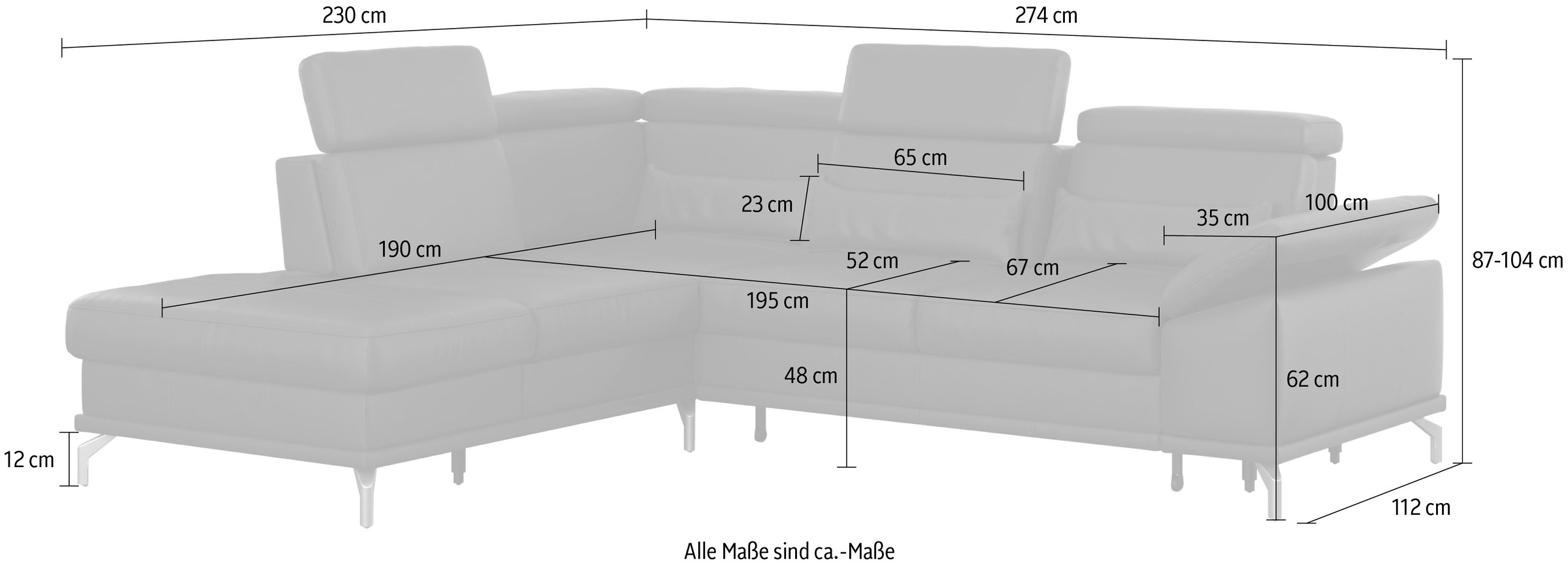 sit&more Ecksofa »Cabrio L-Form, mit Sitztiefenverstellung, Arm- und Kopfteilverstellung«, 3 Nierenkissen, Federkern, optional Bettfunktion und Stauraum