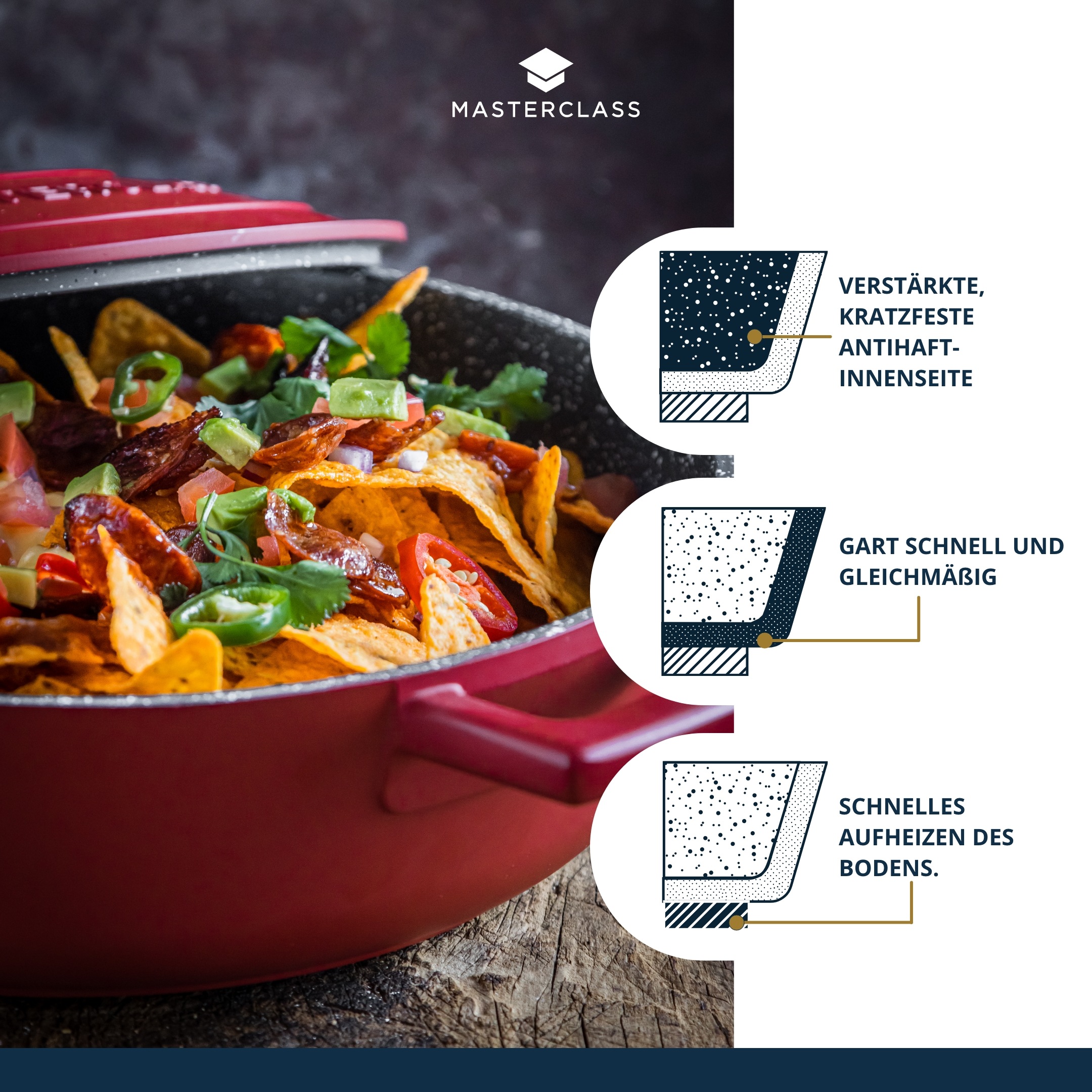 Master Class Kasserolle »MasterClass«, Aluminiumguss, flach, 2,5 L, ultraleicht, kratzfeste Antihaftbeschichtung, Induktion