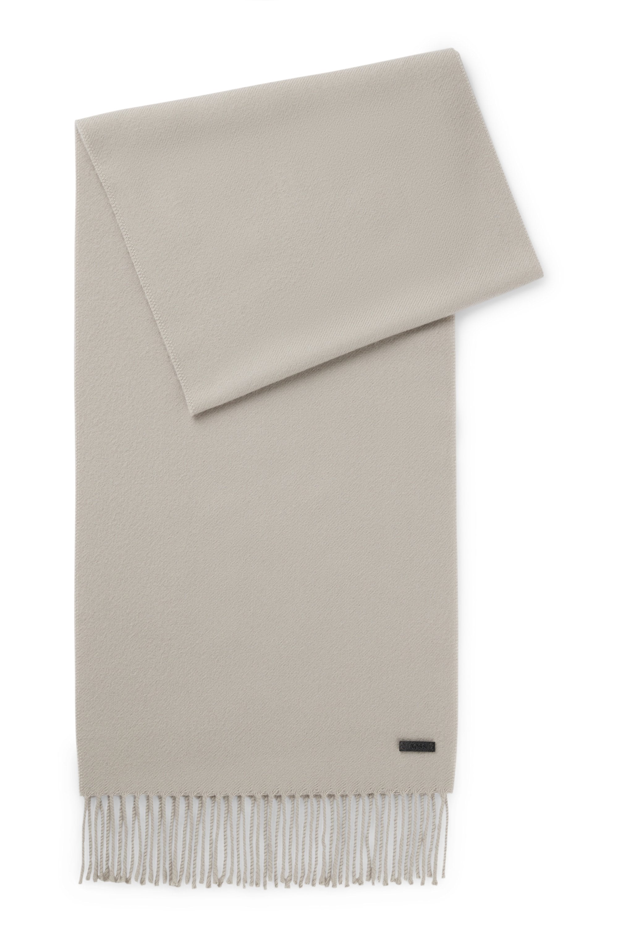 BOSS Wollschal "Naster 35*180", mit gedrehten Fransen 100% Wolle Lederlabel günstig online kaufen