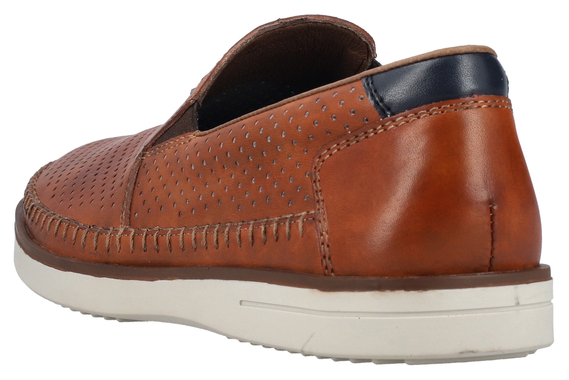 Slipper RIEKER, Herren, Gr. 41, blau (cognac, dunkelblau), Leder, used, Schuhe Slipper, Loafer, Schlupfschuh mit kleinen Stretcheinsätzen 3
