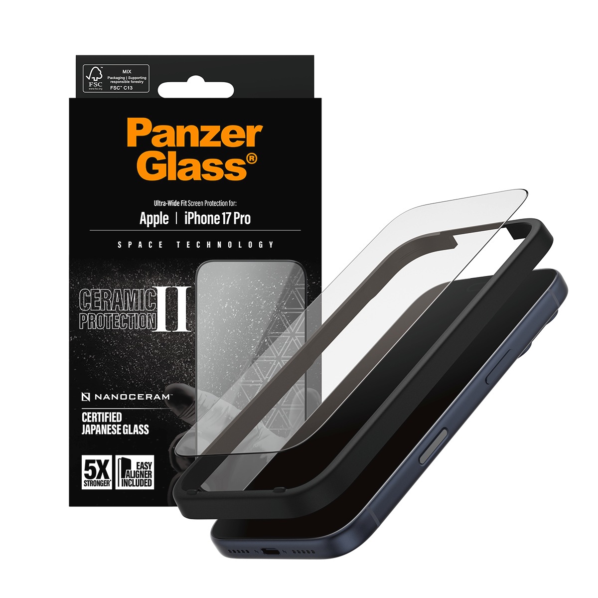 CARE by PanzerGlass Displayschutzglas »Ceramic II Ultra-Wide Fit Screen Protector«, für Apple iPhone 17 Pro, Displayschutzfolie, Schutzfolie, Bildschirmschutz, kratz- & stoßfest