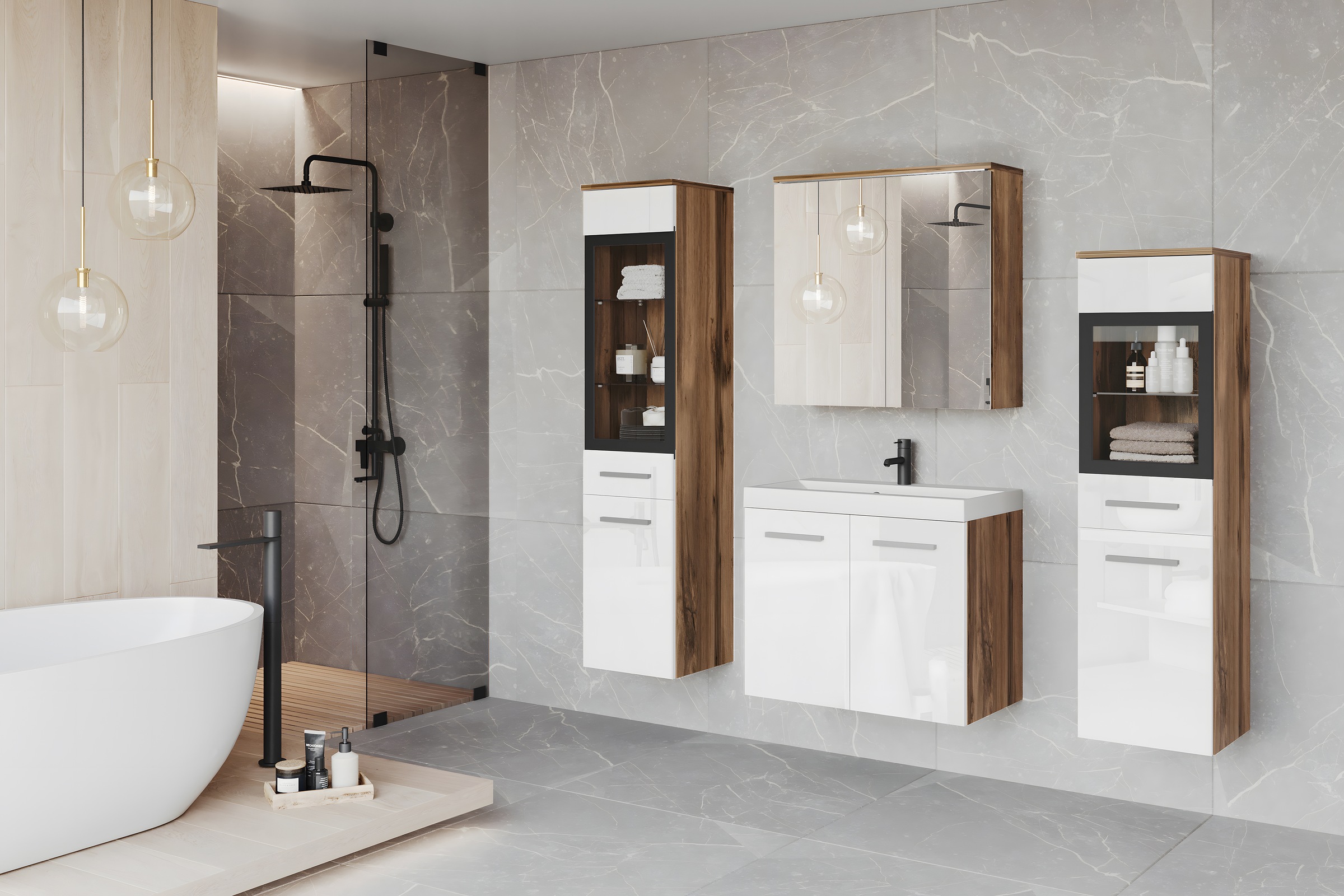 welltime Badmöbel-Set "MADRIT II, Schrank mit Waschbecken, 2 Hänger, Spiege günstig online kaufen