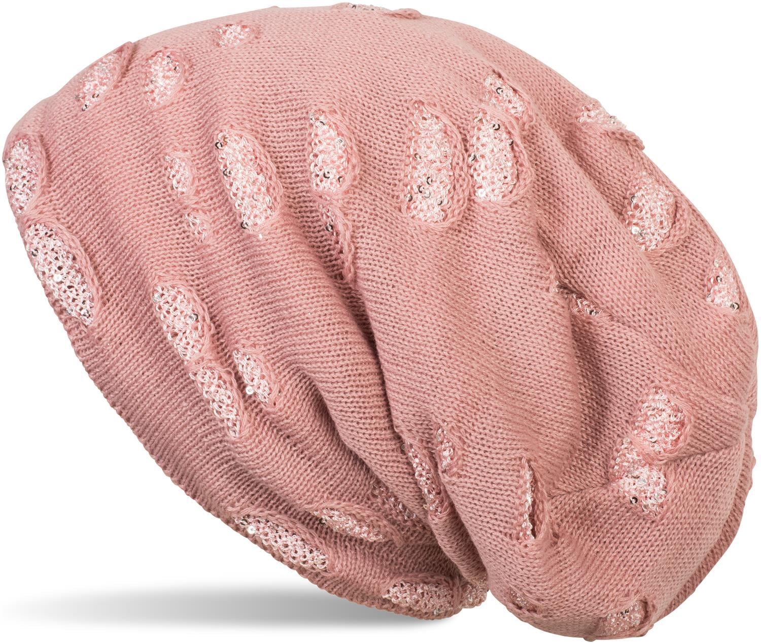 styleBREAKER Strickmütze "Feinstrick Beanie mit Pailletten im Destroyed Look" 1 Stk.