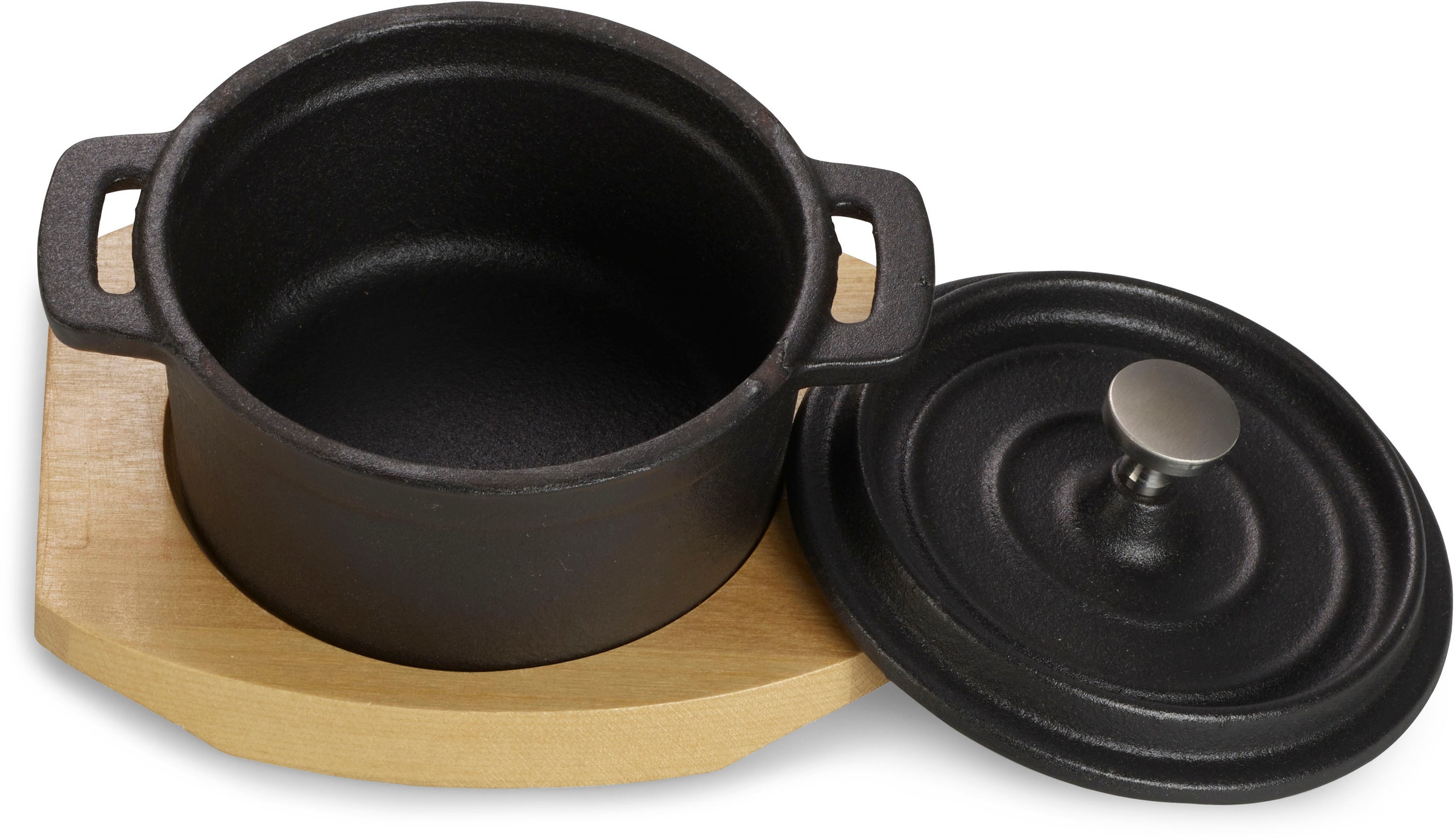 ECHTWERK Kochtopf »Mini Cocotte«, Gusseisen-Emaille, für Backöfen, Grill, BBQ, Induktion, mit Servierbrett, 200 ml, Ø 10 cm