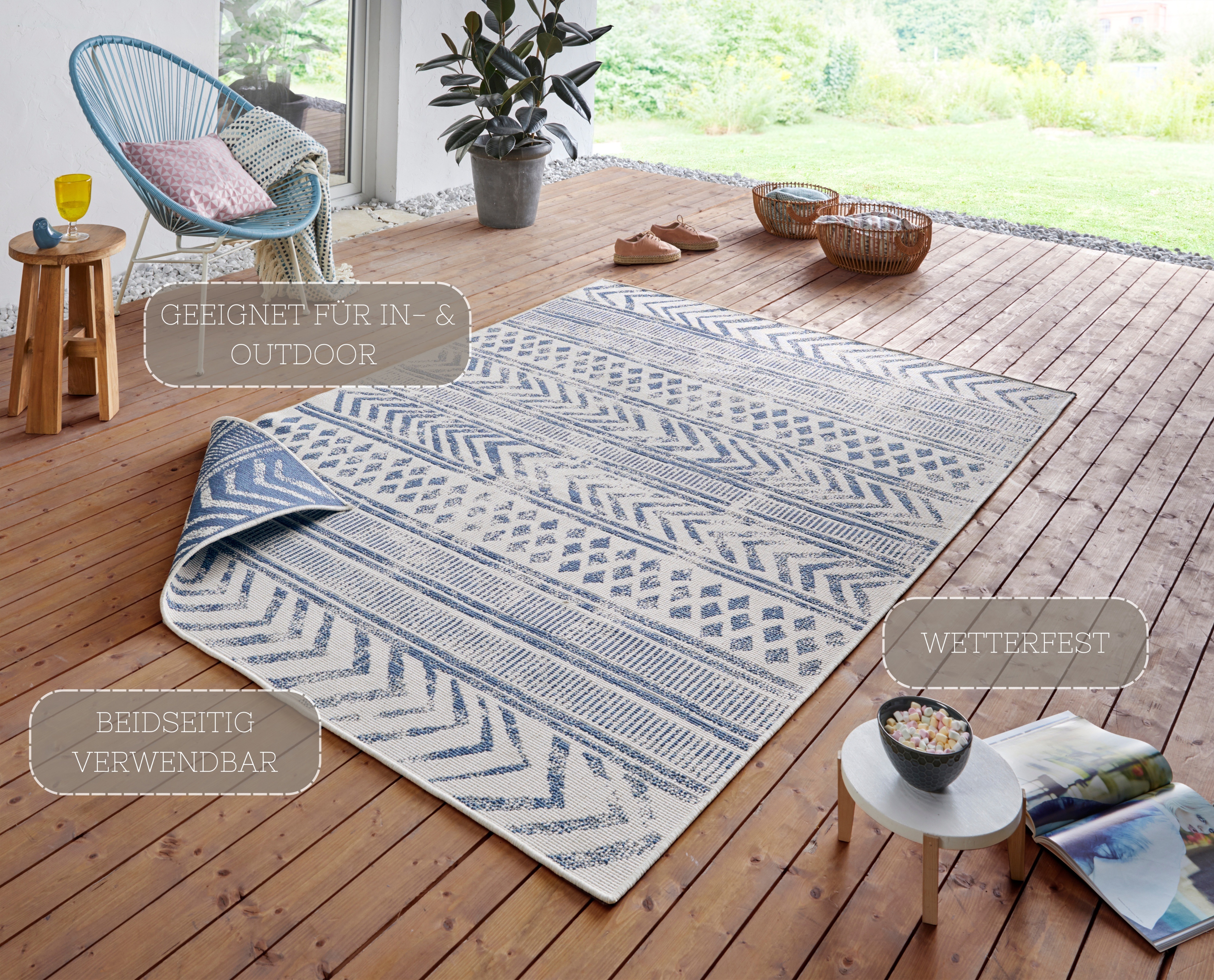 Thumbnail - NORTHRUGS Teppich "BIRI Wendeteppich", rechteckig, 5 mm Höhe, In-& Outdoor, Wetterfest, Balkon, Läufer, Wohnzimmer, Wass...