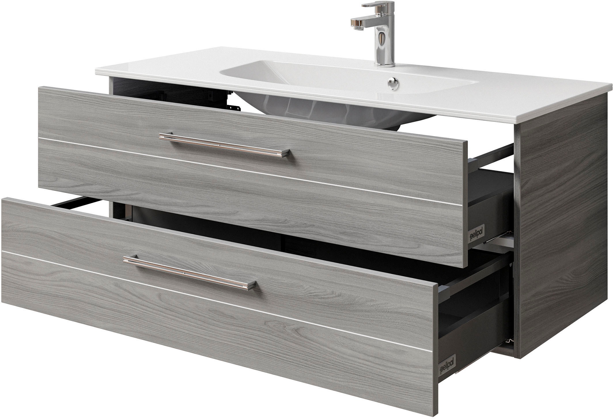 Saphir Waschtisch »Serie 6025 Mineralmarmor-Waschtisch mit Unterschrank, 117 cm breit«, Waschplatz mit 2 Schubladen, hängend, verschiedene Ausführungen