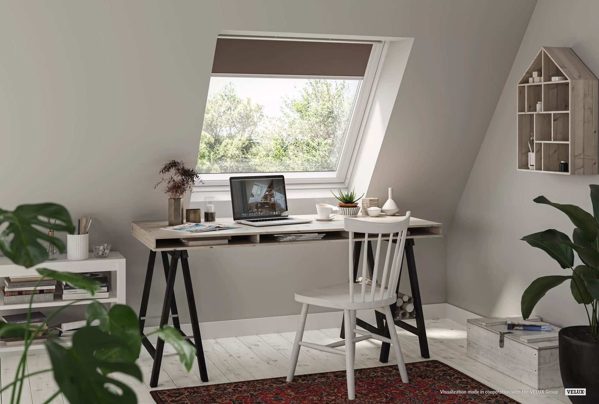 VELUX Verdunklungsrollo »DKL 4559SWL, Farbe: rehbraun«, verdunkelnd, ohne Bohren, in Führungsschienen, weiße Führungsschienen & Griffleiste