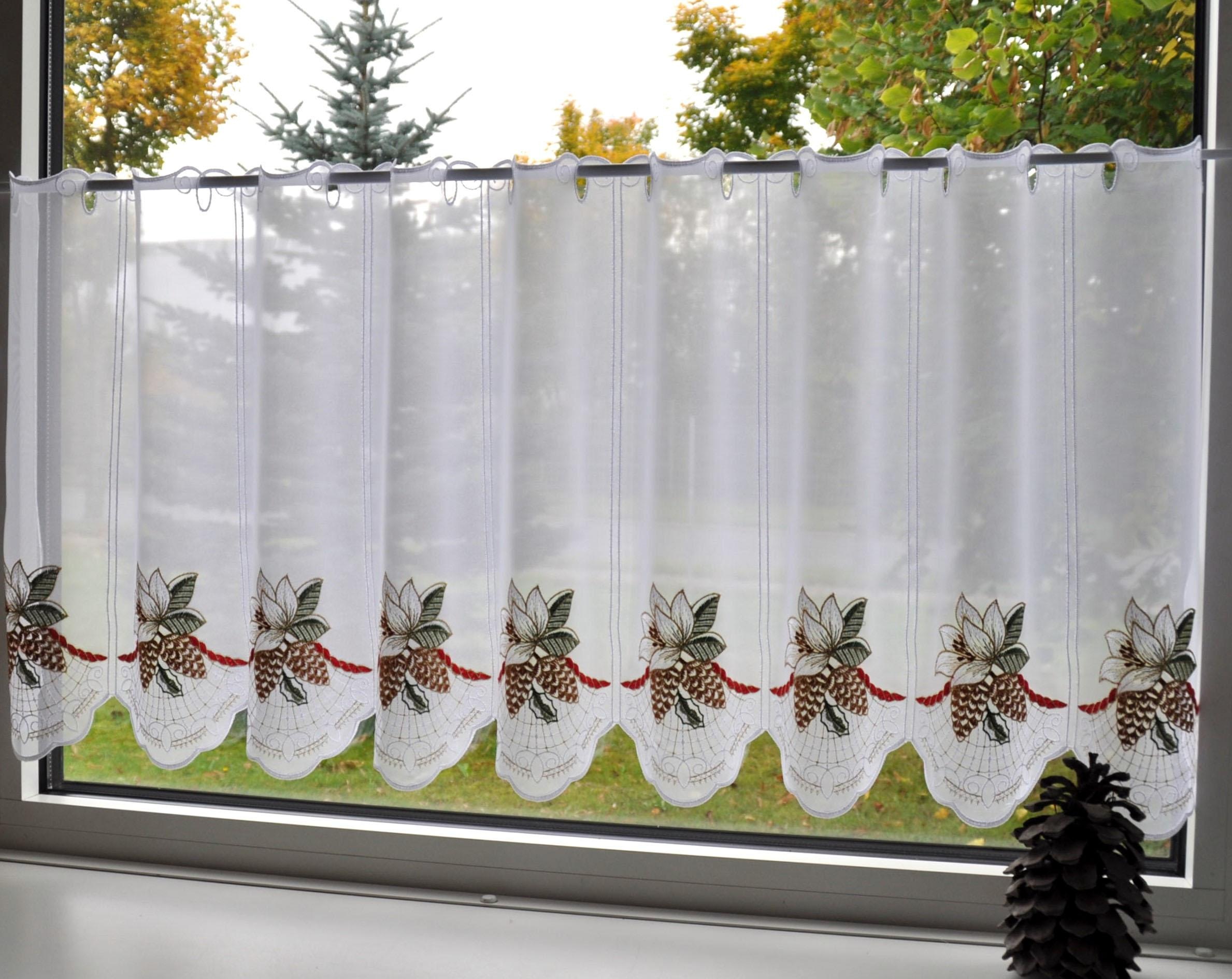 Stickereien Plauen Scheibengardine "Christrose" Stangendurchzug 1 Stk. tlg. günstig online kaufen