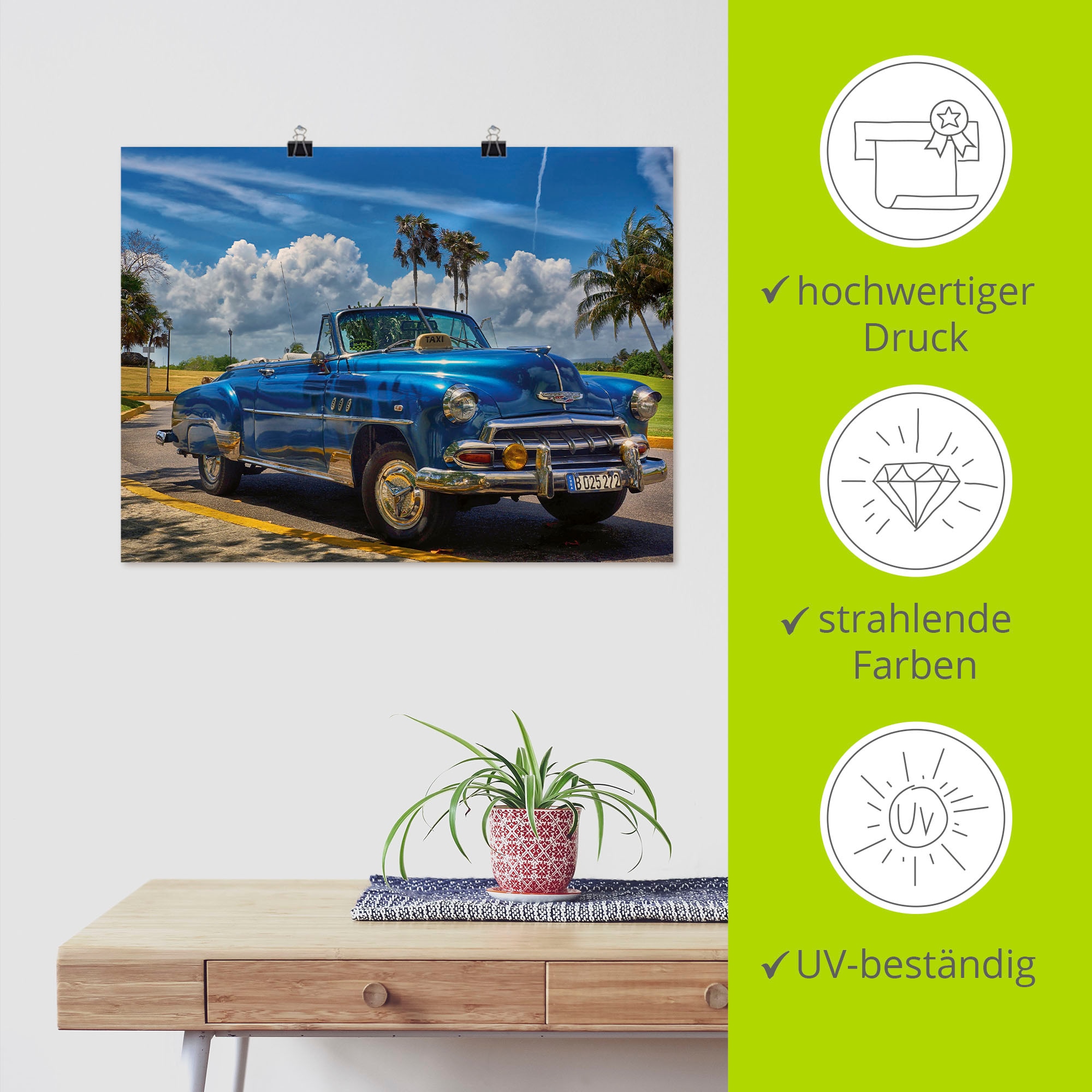 Artland Wandbild »Havanna Flair«, Auto, (1 St.), als Alubild, Outdoorbild, Leinwandbild, Poster, Wandaufkleber