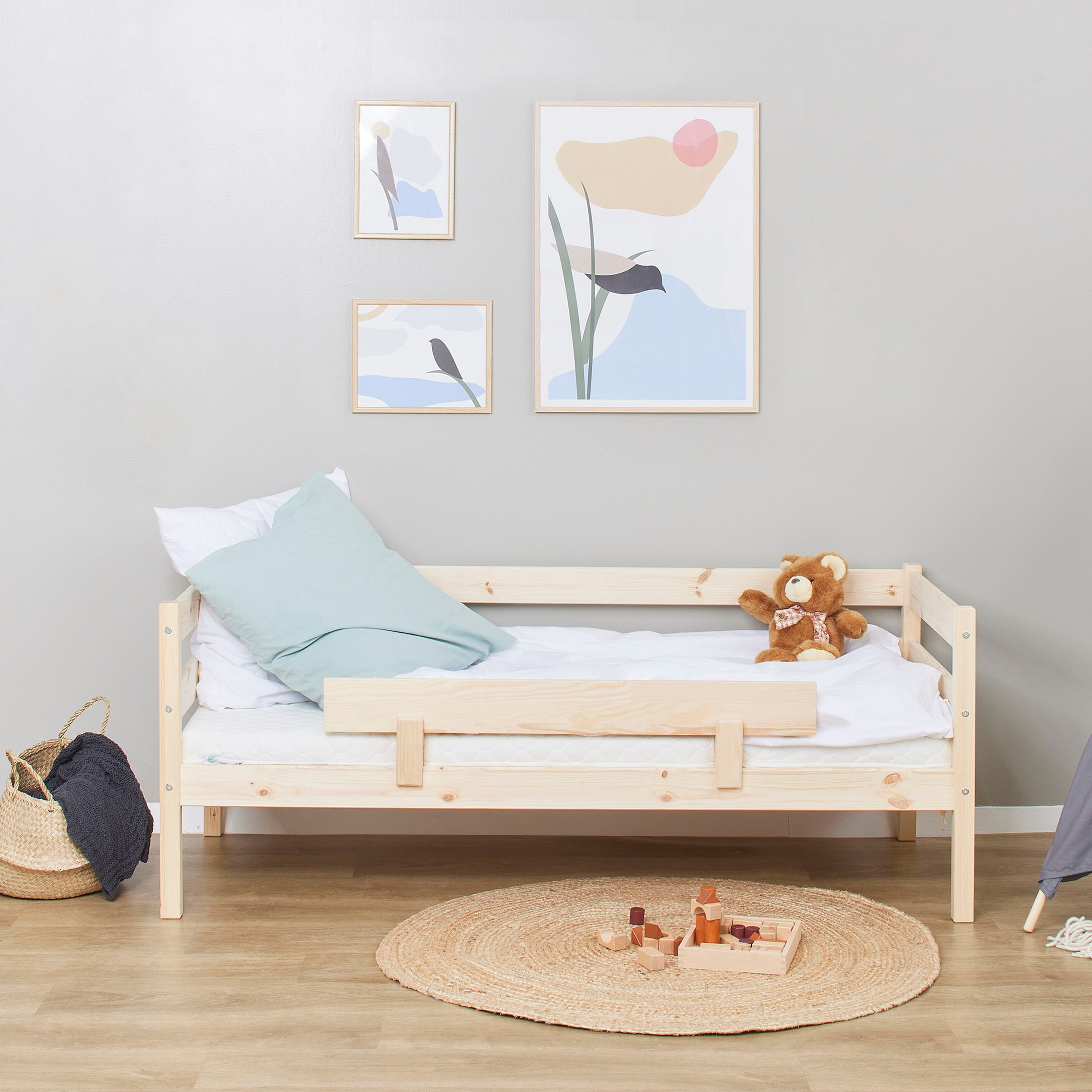Einzelbett HOPPEKIDS, B:76cm H:65cm L:166cm, beige, Kiefer massiv, Betten, "ECO Comfort Kinderbett, Kiefer Massivholz, Jugendbett inkl. Rollrost",