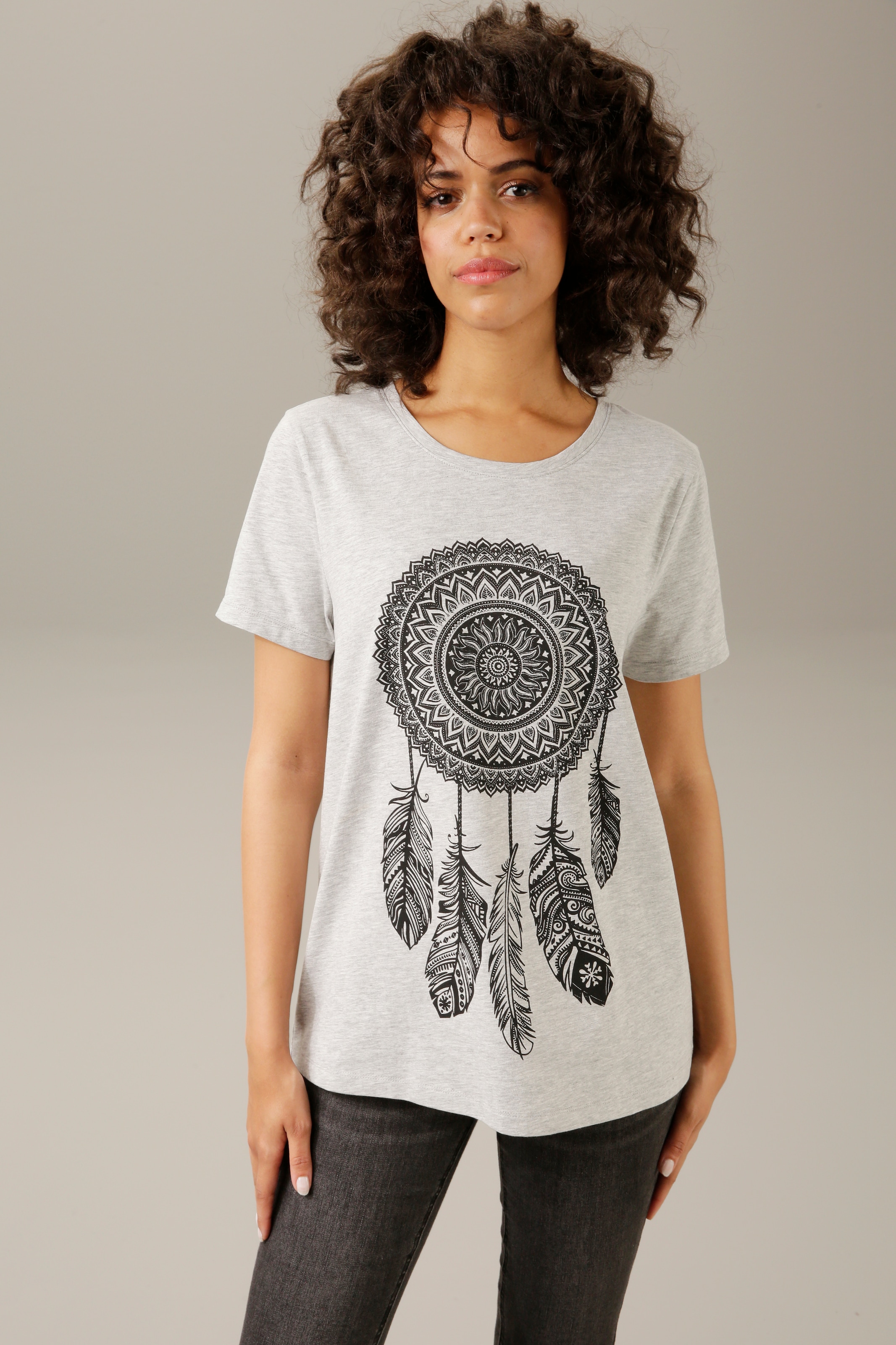 Aniston Friday BAUR Mandala-Front-Druck | mit NEUE KOLLEKTION - T-Shirt, CASUAL Black verträumten