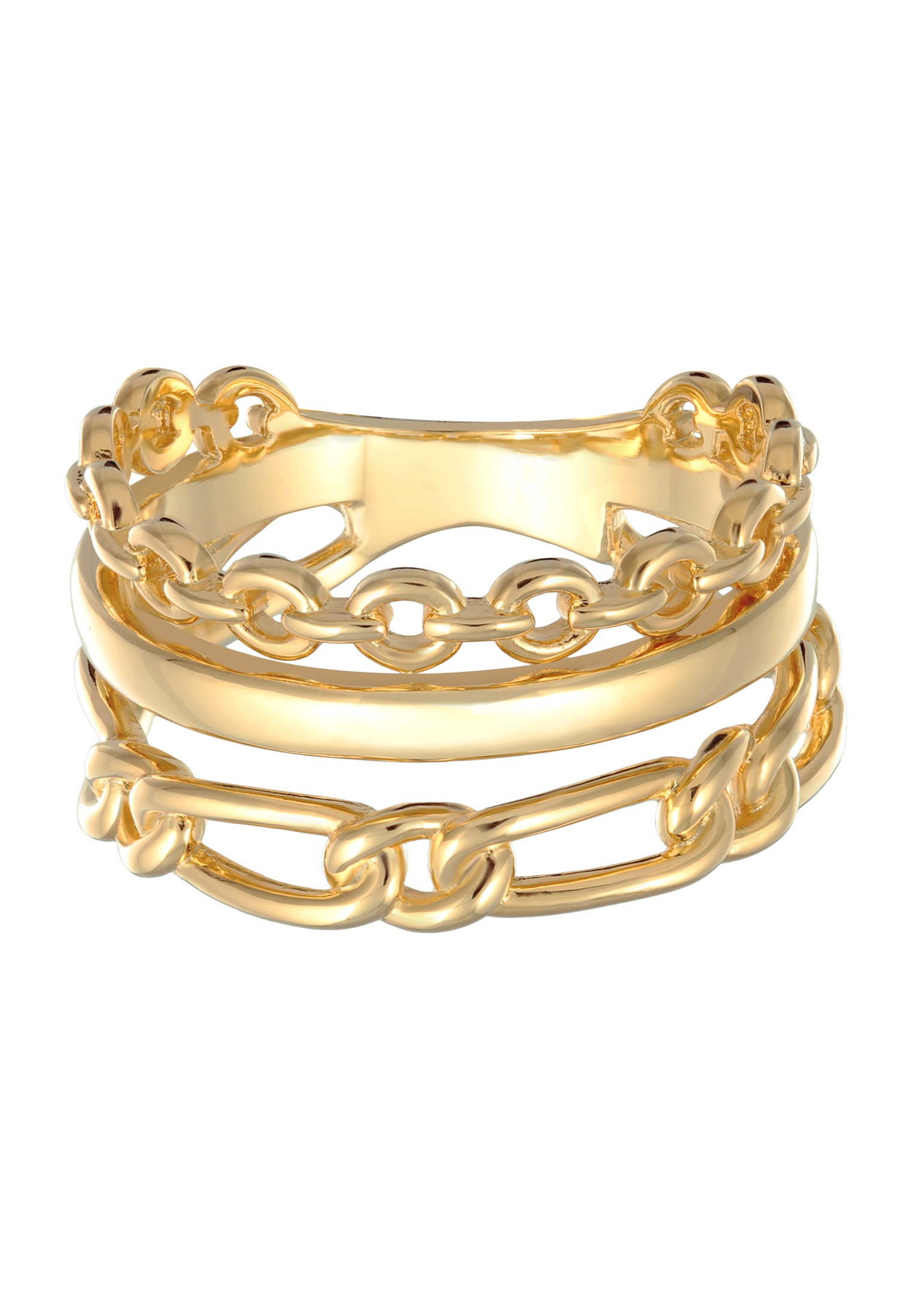 Elli Silberring »Ring Glieder Bandring 3-reihig Goldfarben«