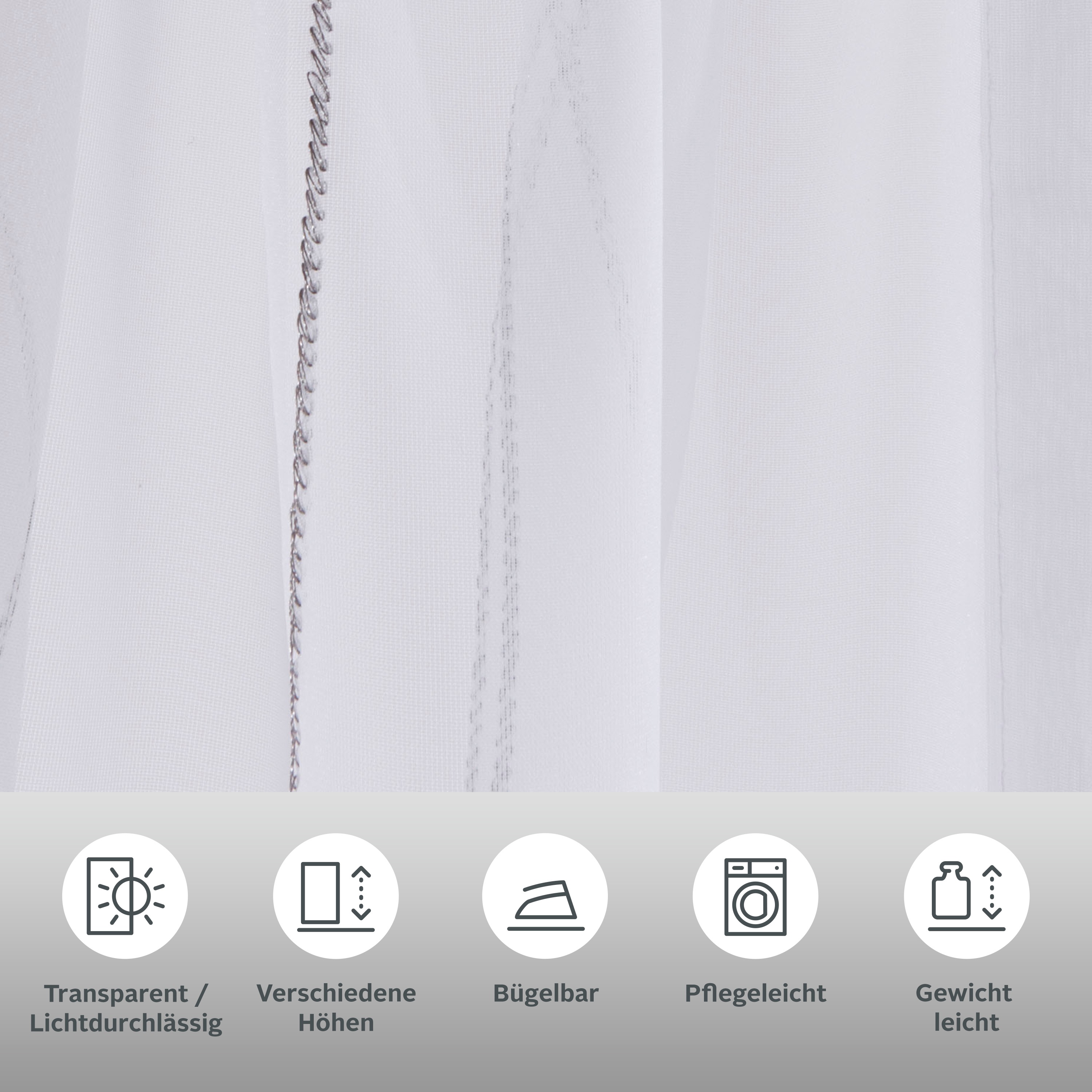 Thumbnail - my home Gardine "Mila" Kräuselband 1 Stk. tlg. mit Wellenmuster bestickt, Voile, einfarbig