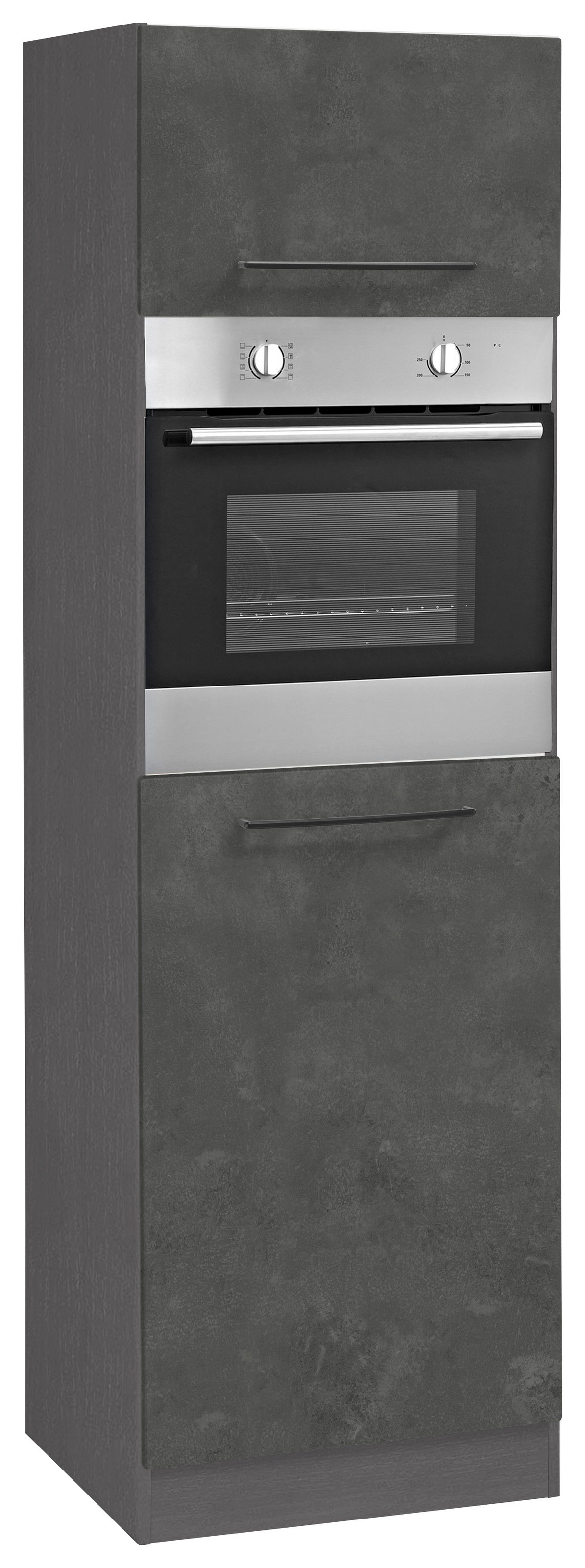 KOCHSTATION "KS-Tulsa" 60 cm breit, 200 cm hoch, für Einbaubackofen, schwarze Metallgriffe