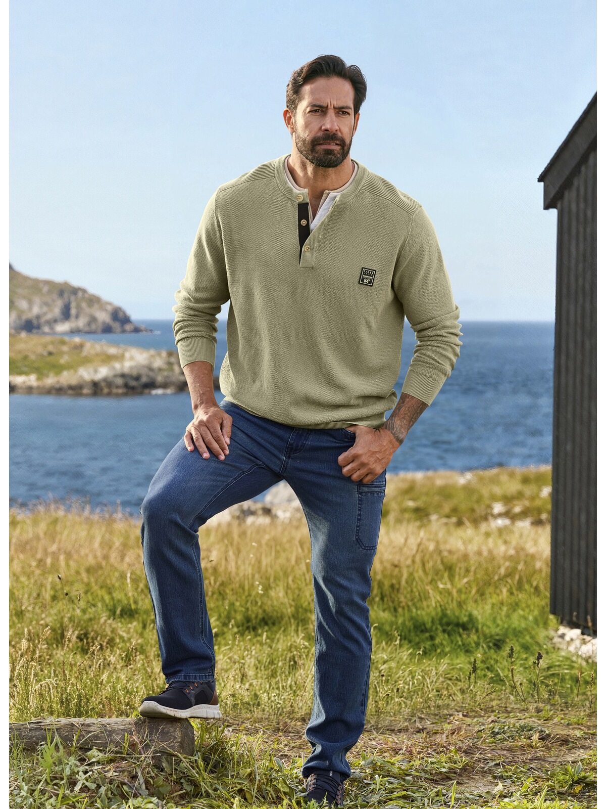 Strickpullover JAN VANDERSTORM "Pullover WOLFHARD", Herren, Gr. XXL, grün (oliv), Obermaterial: 100% Baumwolle CO., Pullover Strickpullover 2