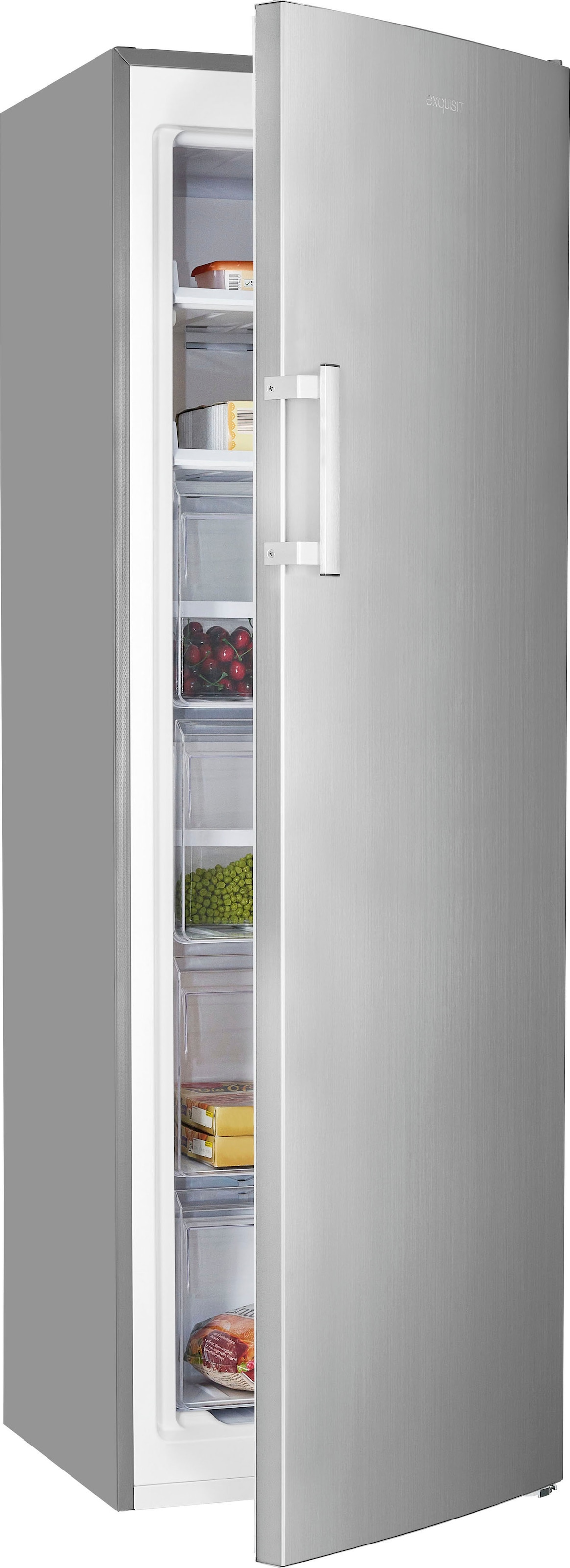 EXQUISIT Gefrierschrank "GS271-NF-H-040D Inoxlook", B:54cm H:170,5cm T:59,4cm, silber, Gefrierschränke, 4*-Gefrierschrank No Frost mit LED-Anzeige &