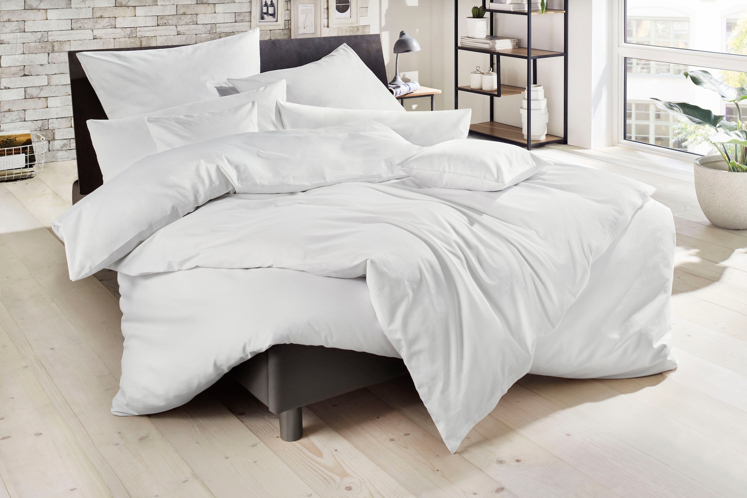 Primera Bettwäsche "Uni Luxus-Satin in Gr. 135x200, 155x220 oder 200x200 cm" 3 Stk. Bettwäsche aus Baumwolle, unifarbene Bettwäsche mit Reißverschluss