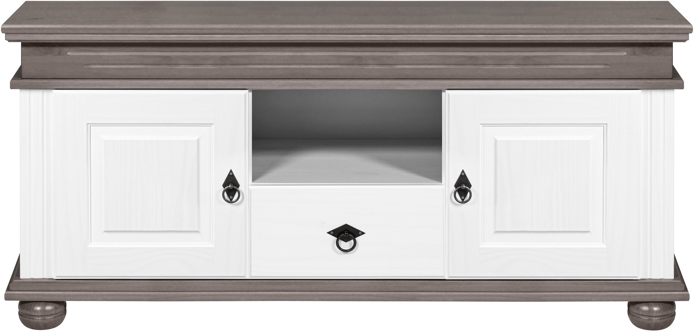 Inter Link TV-Board »Halmaro, Kiefer Massivholz, Soft-close, 159 x 46 x 65 cm, Stauraum« 1 Stk. tlg. TV Lowboard in Weiss, Grau/Lava, Landhausstil, 2 Türen, 1 Schublade