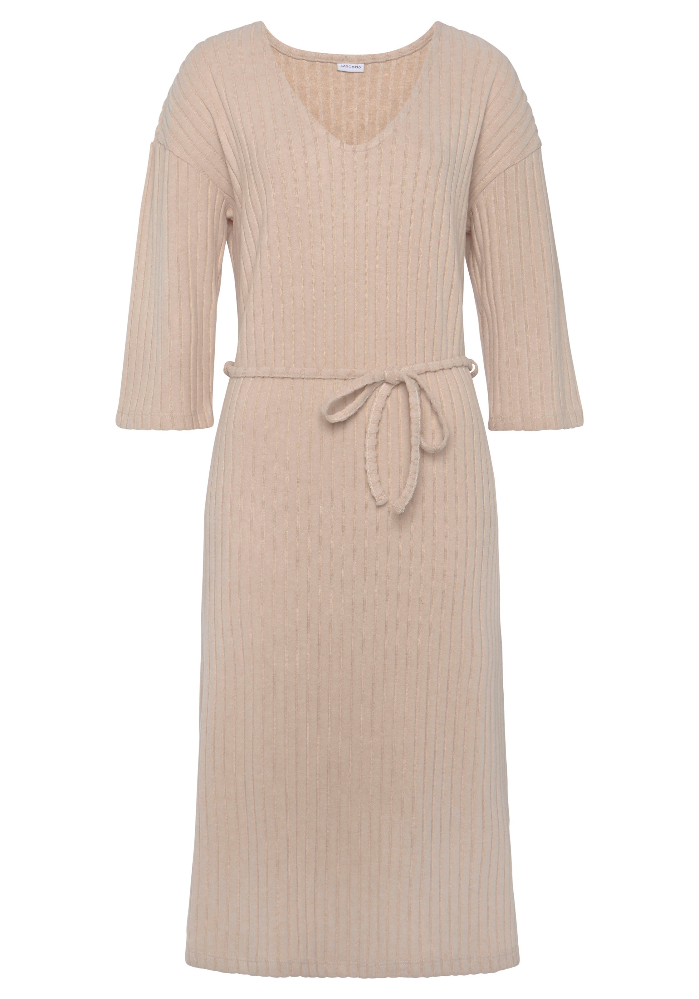LASCANA Strickkleid, Lounge-/ Rippkleid mit weiten Ärmeln und Taillenband, günstig online kaufen