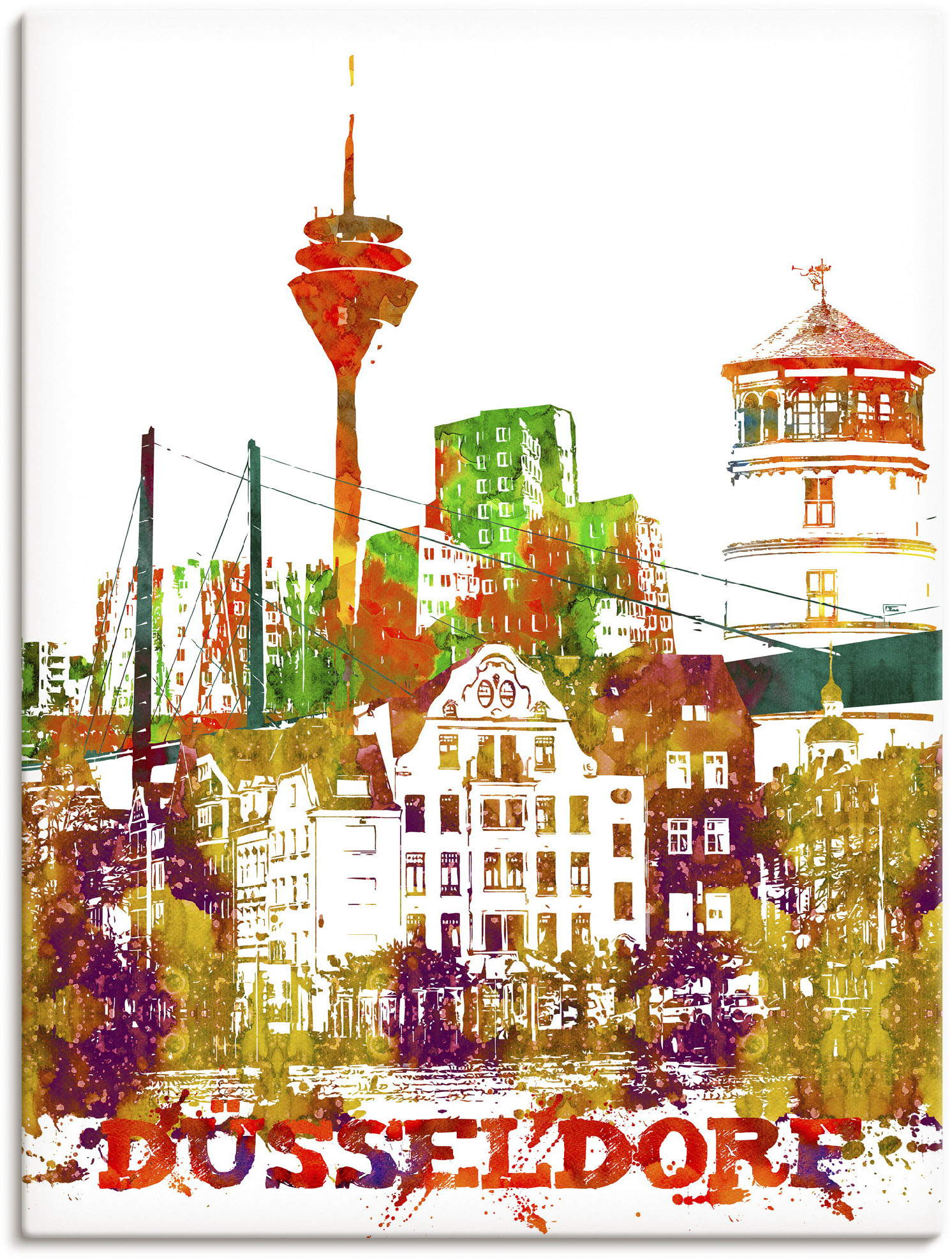 Artland Leinwandbild "Düsseldorf Grafik" Düsseldorf 1 Stk. tlg. auf Holzrahmen gespannt