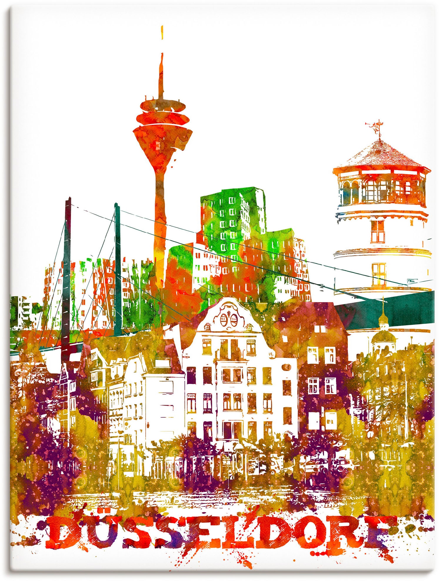 Artland Leinwandbild "Düsseldorf Grafik" Düsseldorf 1 Stk. tlg. auf Keilrah günstig online kaufen
