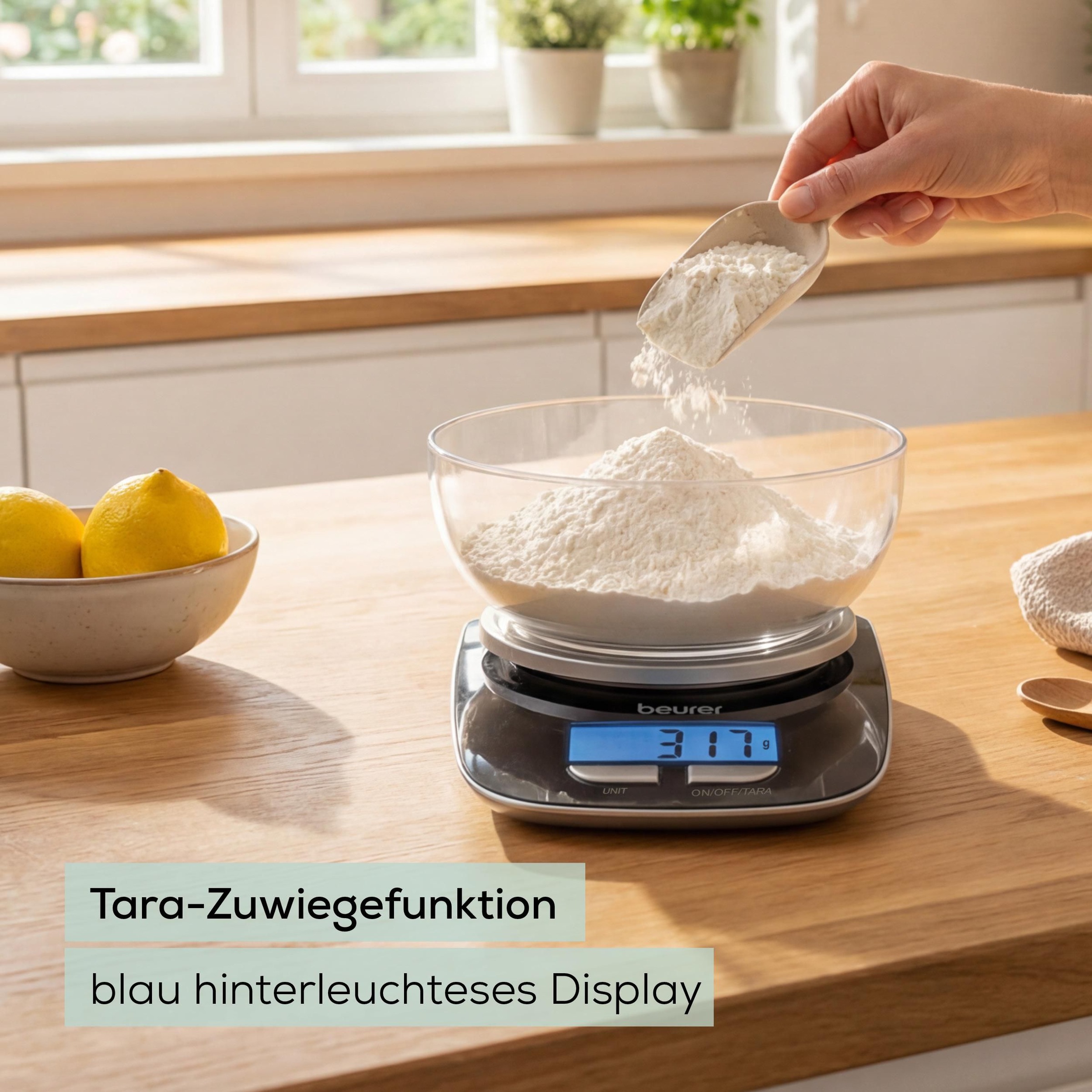 BEURER Küchenwaage »KS 25 Limited Edition 2026 mit praktischer Schüssel« Digitale Küchenwaage mit abnehmbarer Schüssel & Displaybeleuchtung