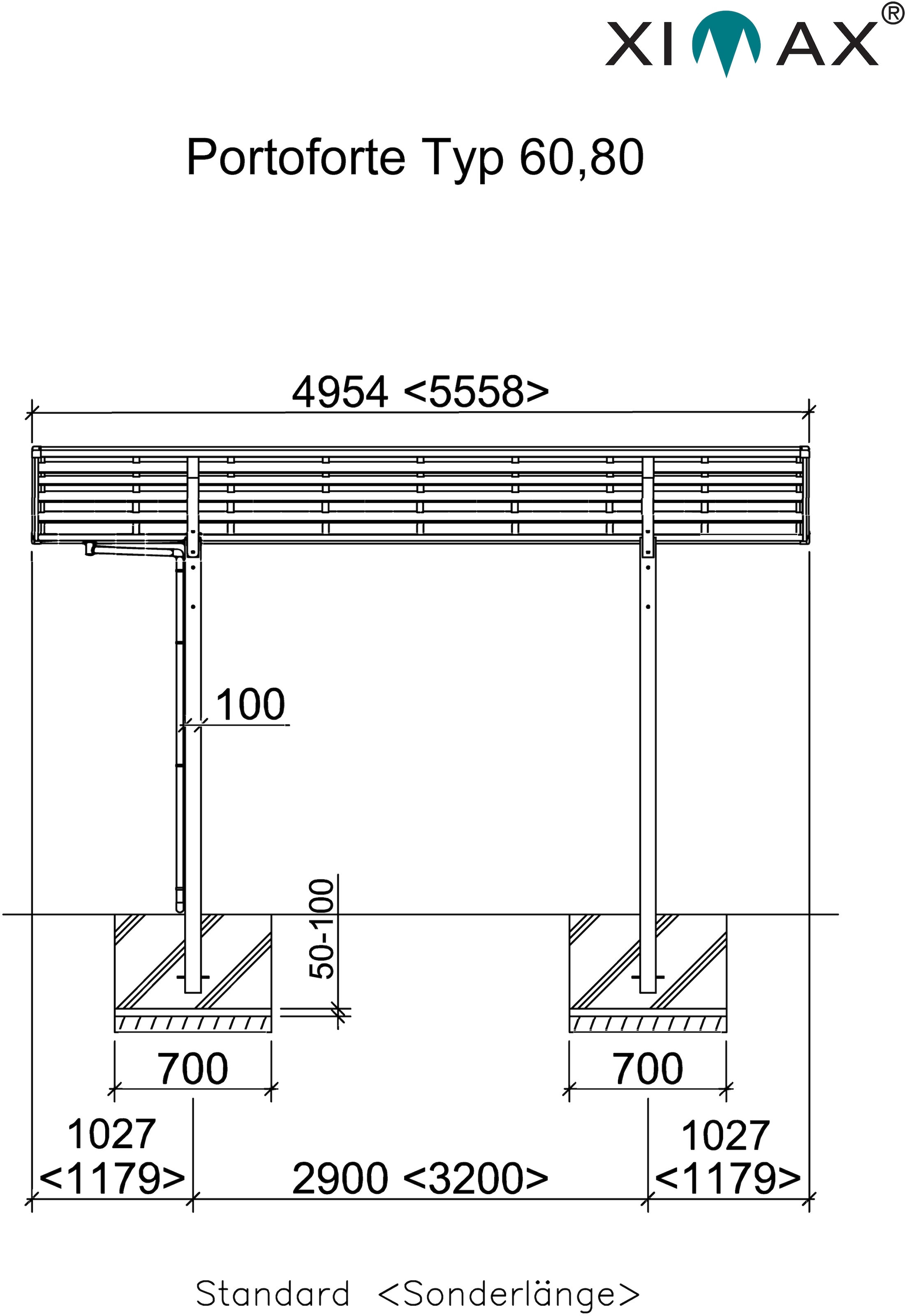 Ximax Einzelcarport »Portoforte Typ 80 Standard-Edelstahl-Look«, Aluminium, 254 cm, edelstahlfarben, Aluminium