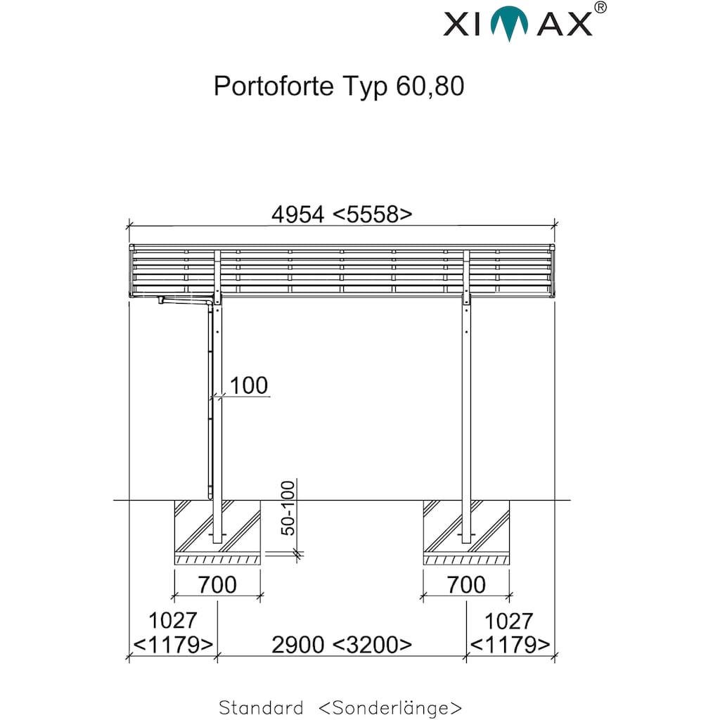 Ximax Einzelcarport »Portoforte Typ 80 Standard-Edelstahl-Look«, Aluminium, 254 cm, edelstahlfarben, Aluminium