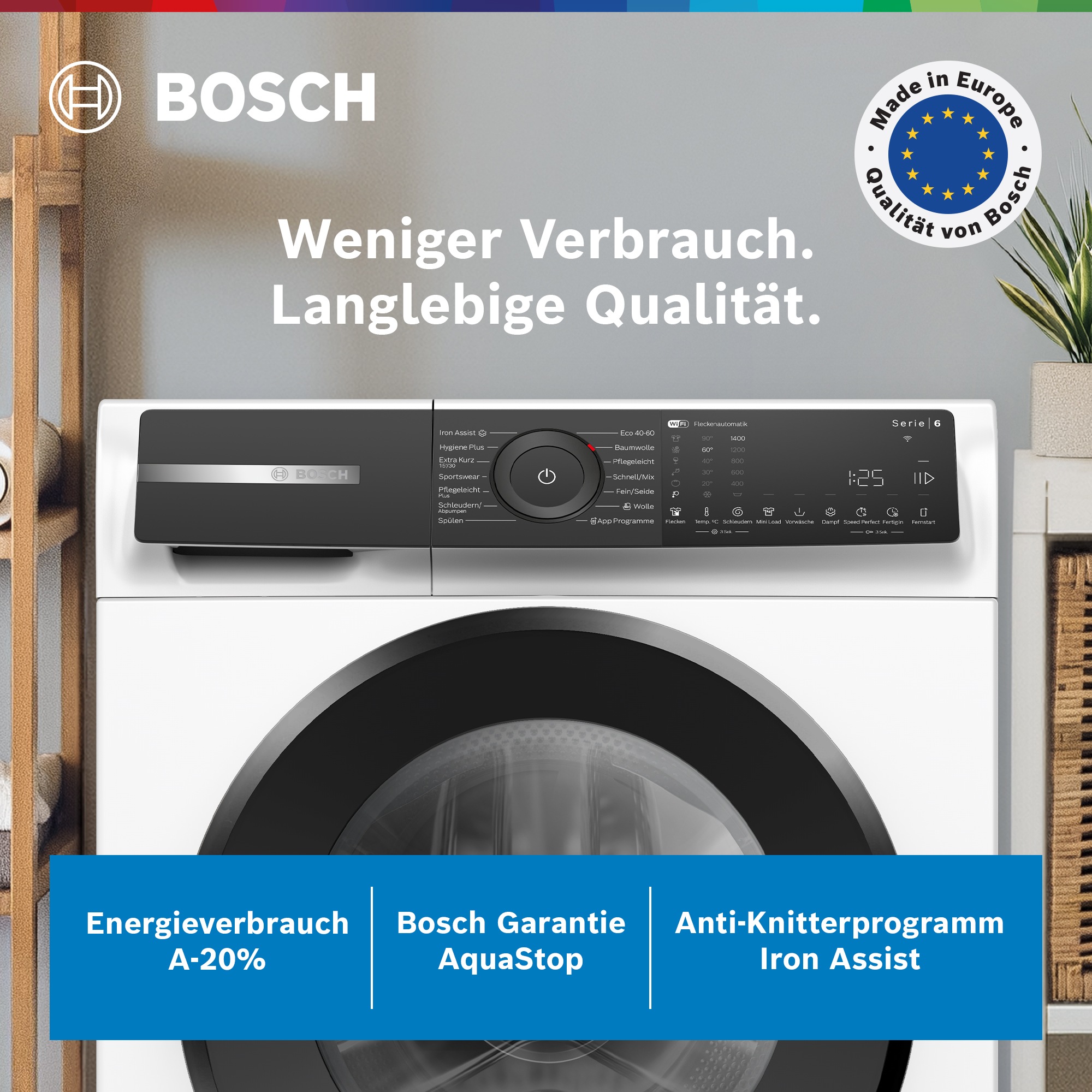 BOSCH Waschmaschine Serie 6 "WGH244M40" 9 kg 1300 U/min A-20% Energieverbra günstig online kaufen
