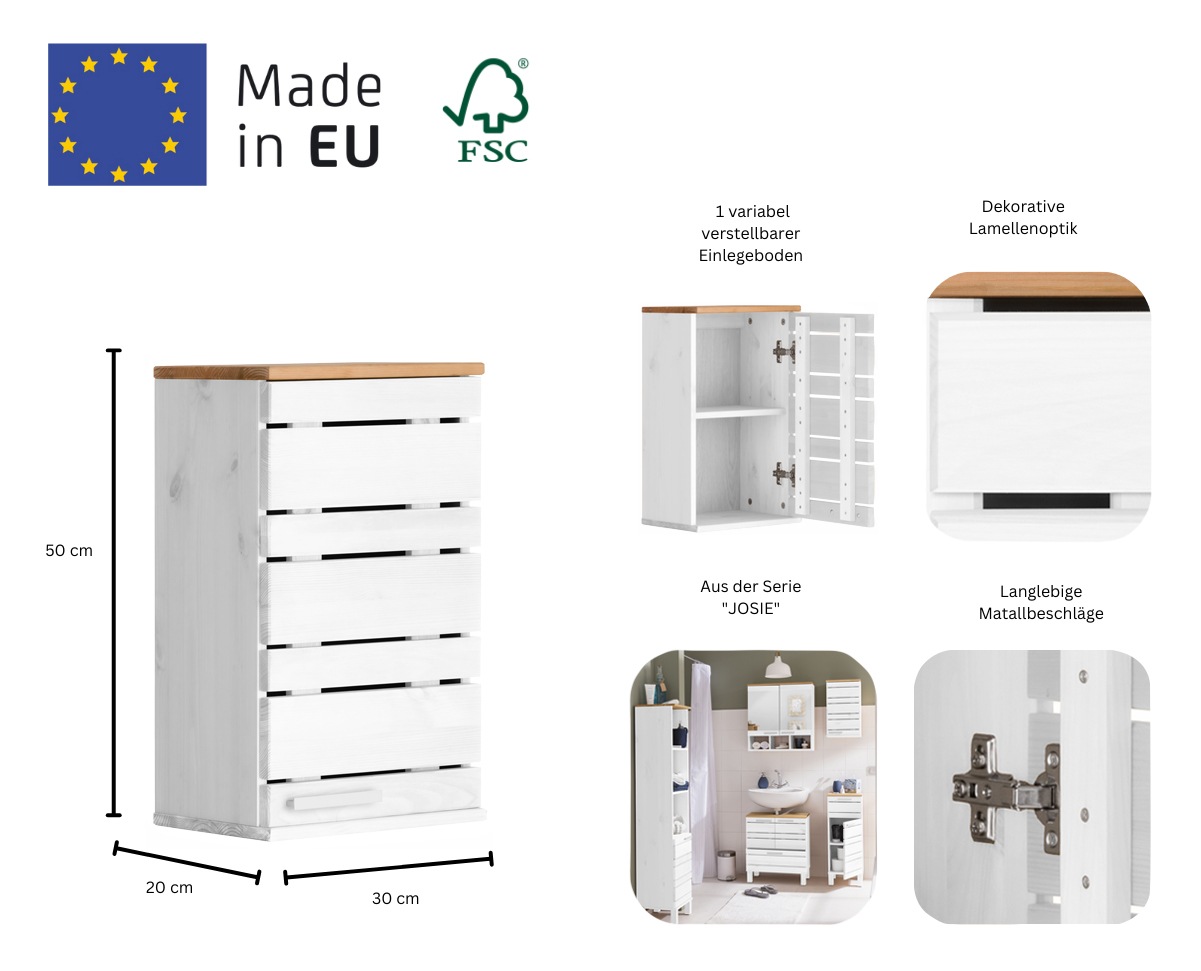 Home affaire Hängeschrank »JOSIE«, Breite 30 cm, aus Massivholz, verstellbarer Einlegeboden, Metallgriff