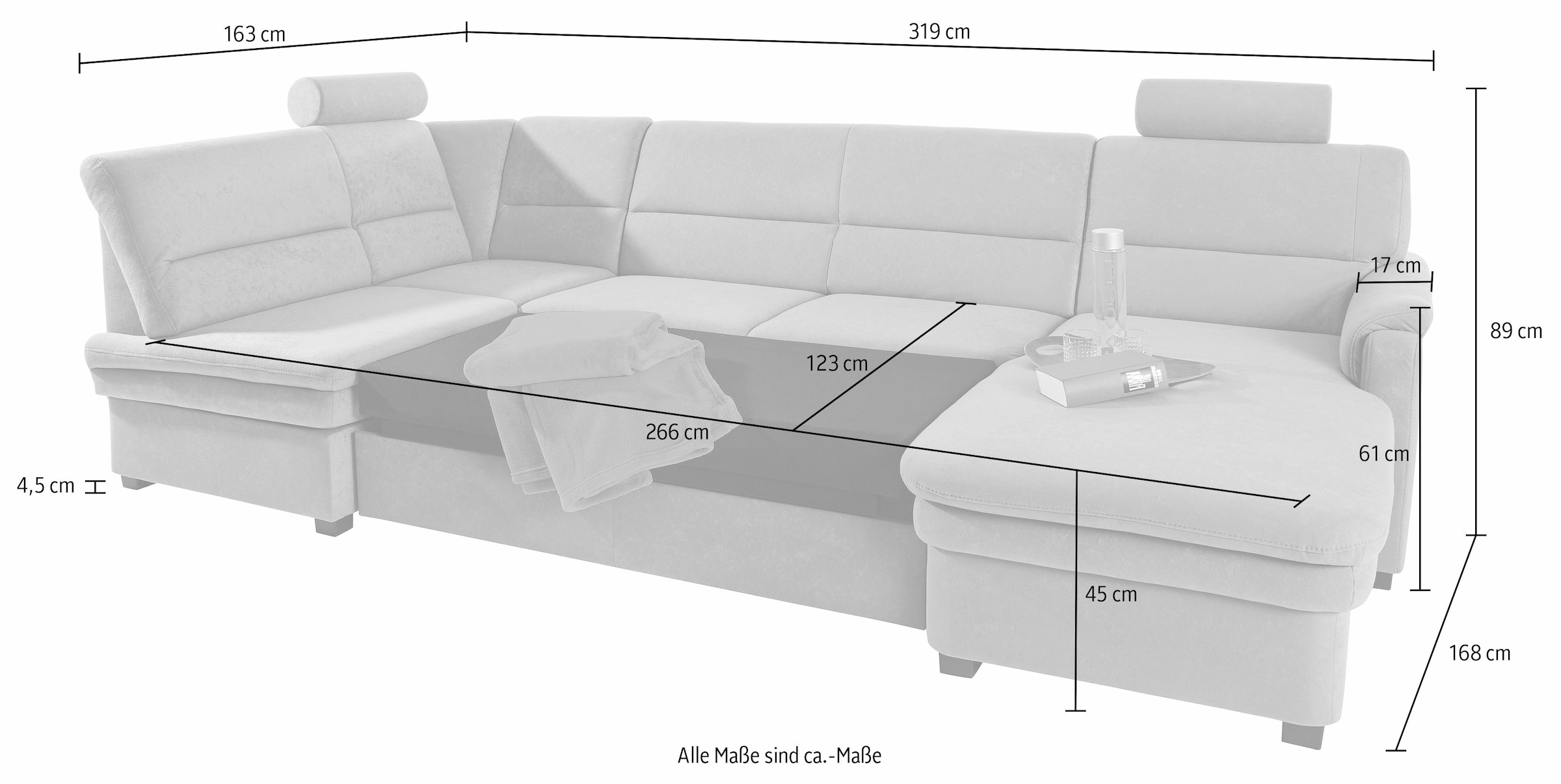 sit&more Wohnlandschaft »Pisa U-Form«, mit Federkern, wahlweise mit Bettfunktion