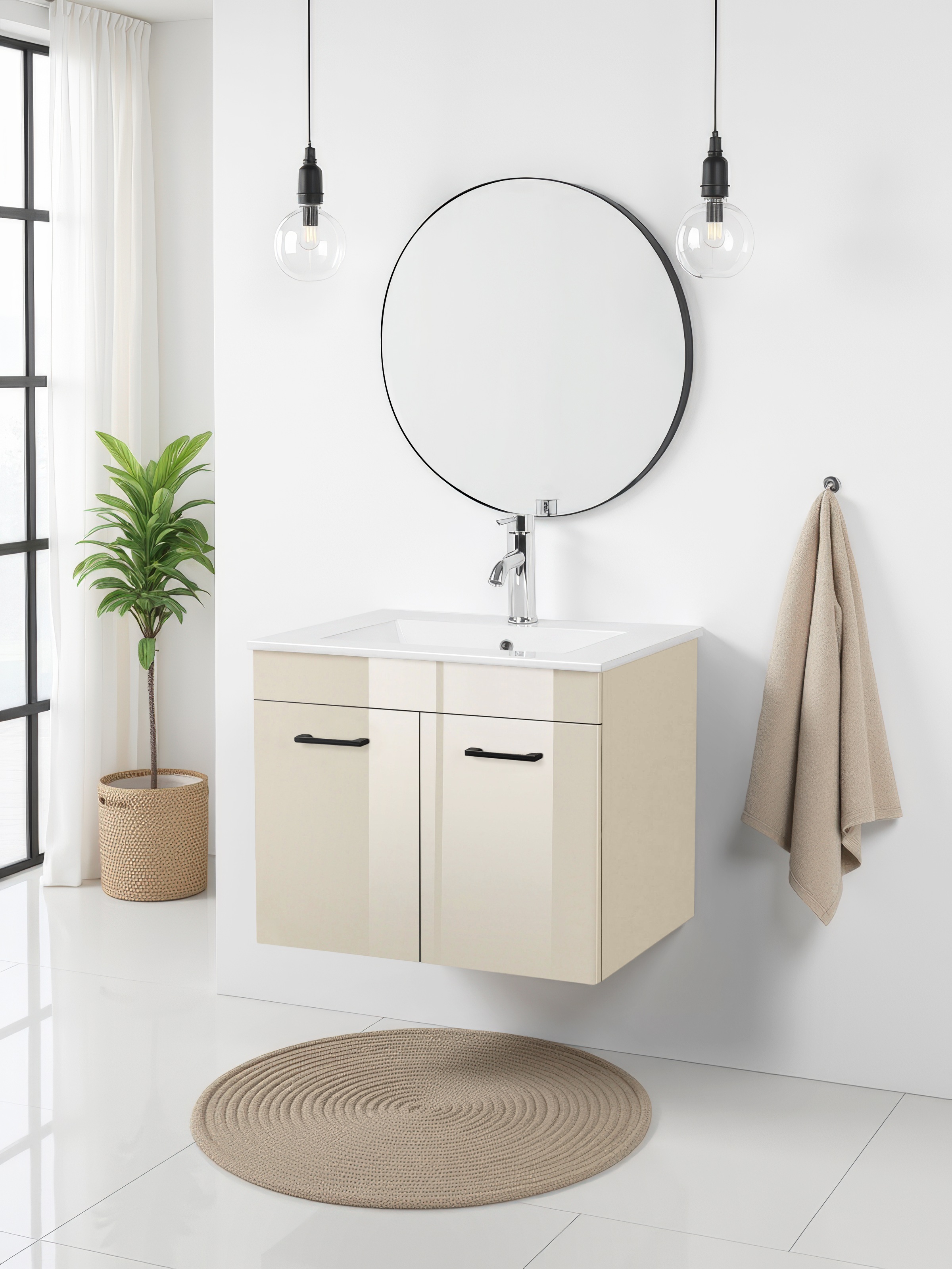 welltime Waschtisch "Florenz, Breite 60cm, 2 Tür, 2 Fächer, MDF-Front", Was günstig online kaufen