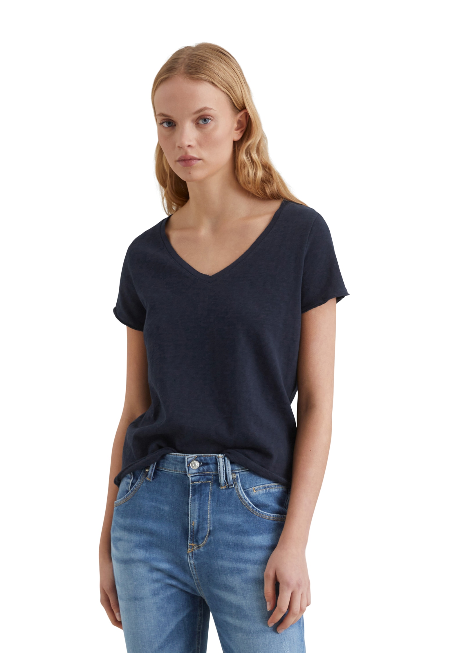 Marc OPolo DENIM T-Shirt mit abgerundetem V-Neck günstig online kaufen