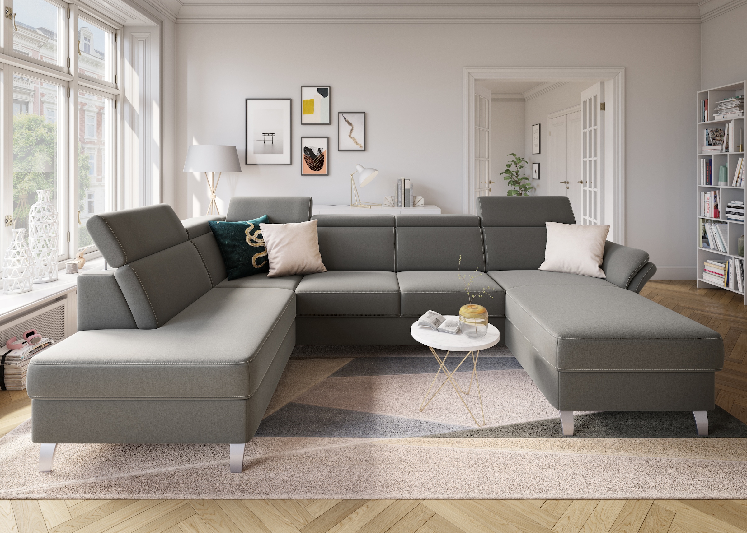 sit&more Wohnlandschaft »Vincenzo U-Form«, inklusive Kopfteilverstellung, wahlweise mit Bettfunktion, Bettkasten