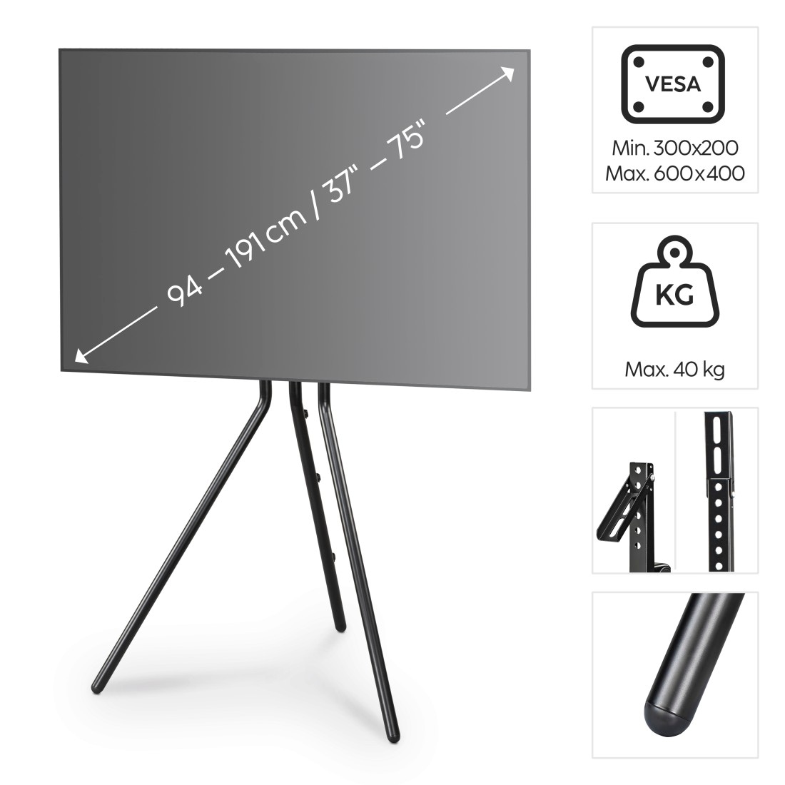 Hama TV-Ständer »TV Ständer, Staffelei freistehend, 191 cm, 75 Zoll«, bis 191 cm Zoll, TV Stand, höhenverstellbar, bis 40 Kg