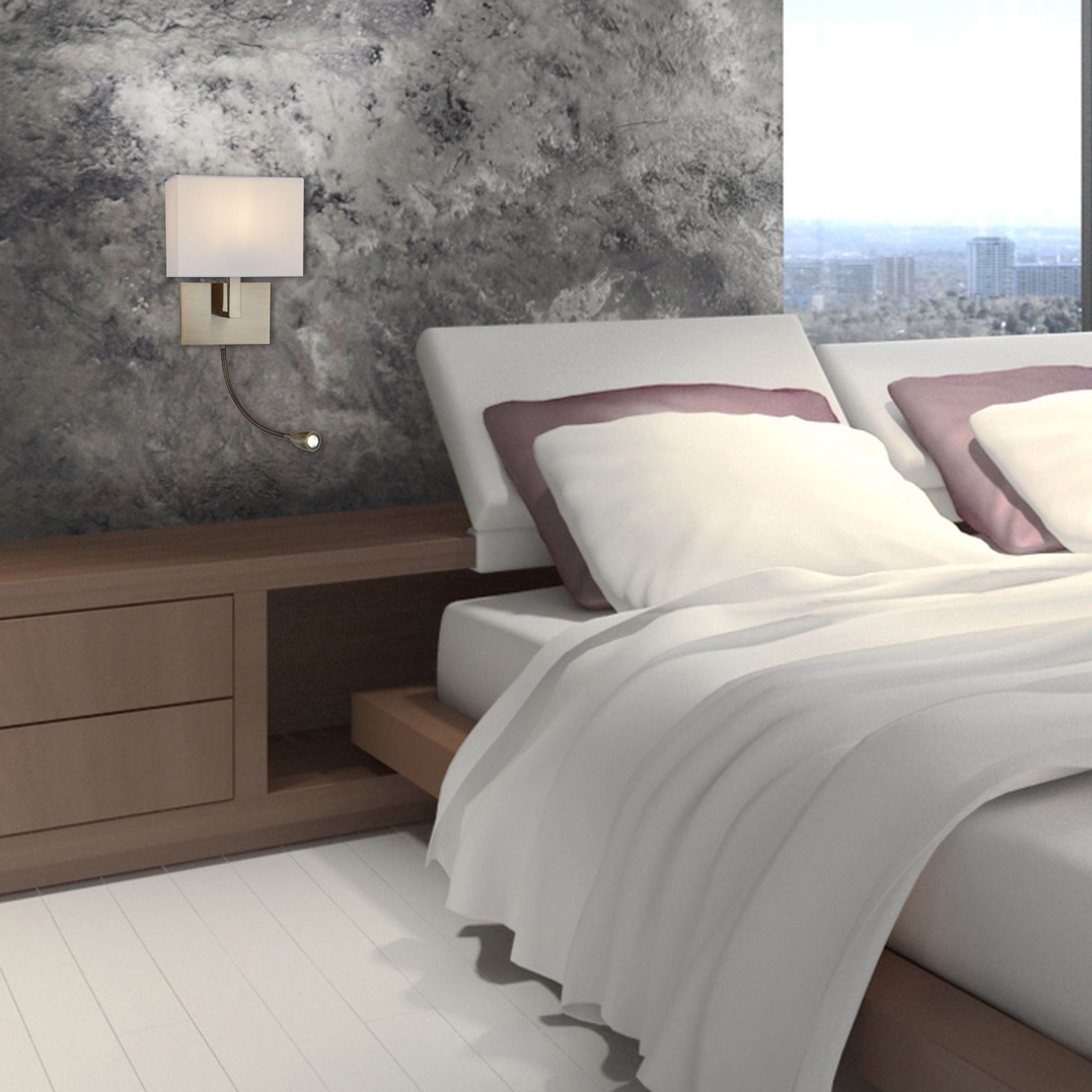 Searchlight Wandleuchte »Hotelwandlampe mit LED-Leselampe - Metall und Stoffschirm« E27 1 Stk.