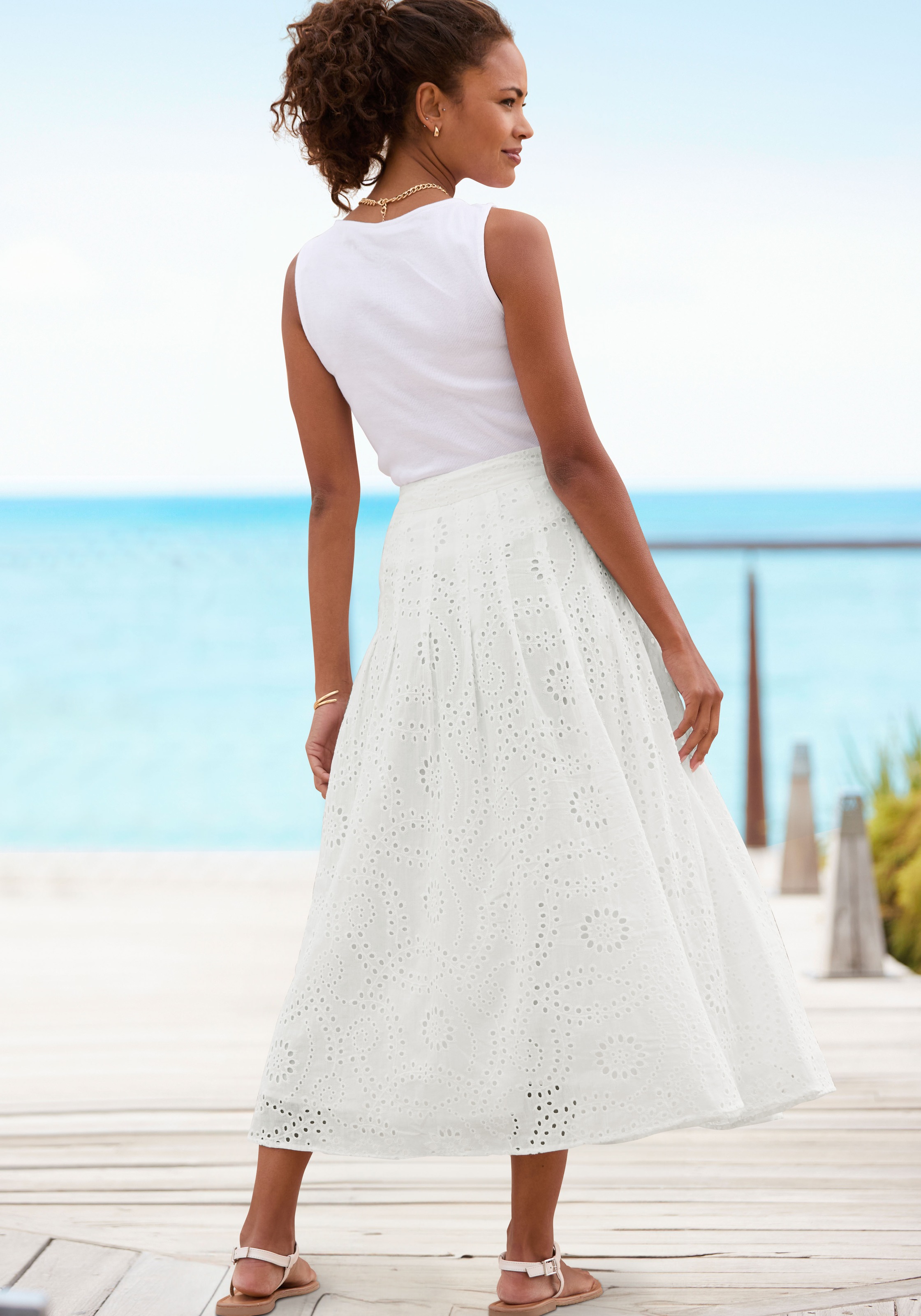 Thumbnail - Buffalo Maxirock aus Spitze, Eyelet, Sommerrock, modische Lochstickerei