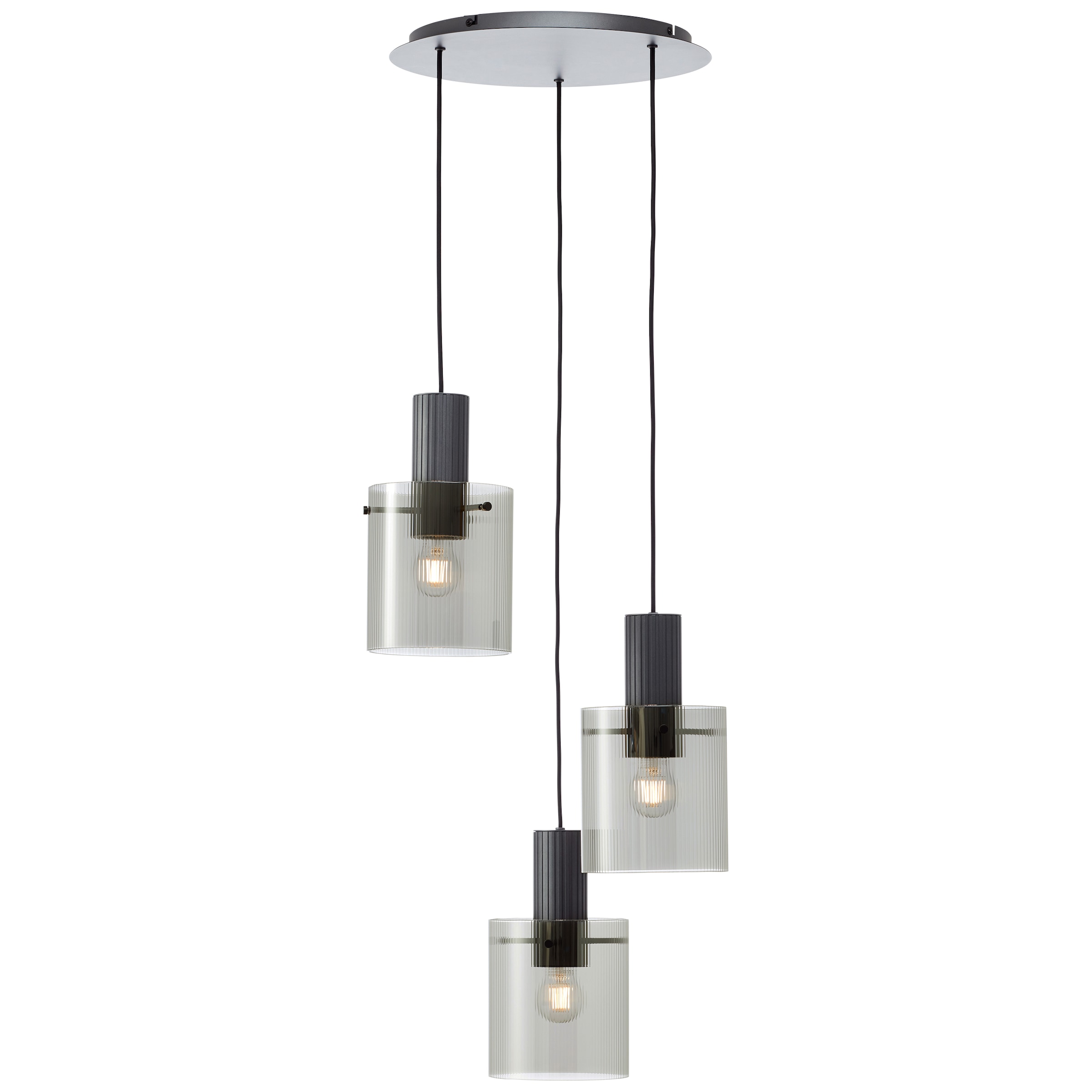 Brilliant Pendelleuchte »Riffelini«, 3 flammig, Leuchtmittel E27 | ohne Leuchtmittel, 150 x 48 cm, 3x E27, kürzbar, geriffeltes Rauchglas, anthrazit