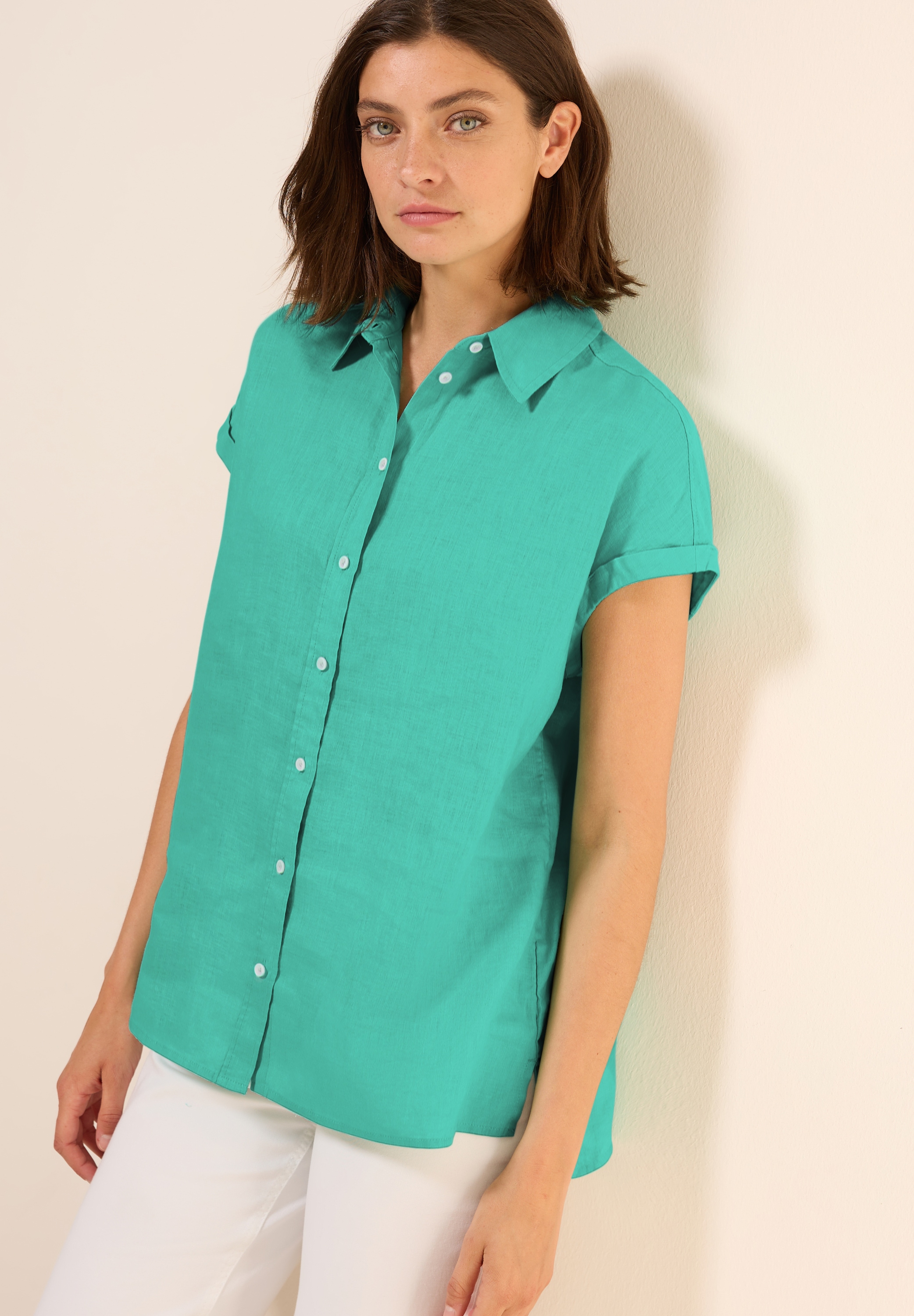 Cecil Kurzarmbluse mit Seitlichen Einschlitzen am Saum