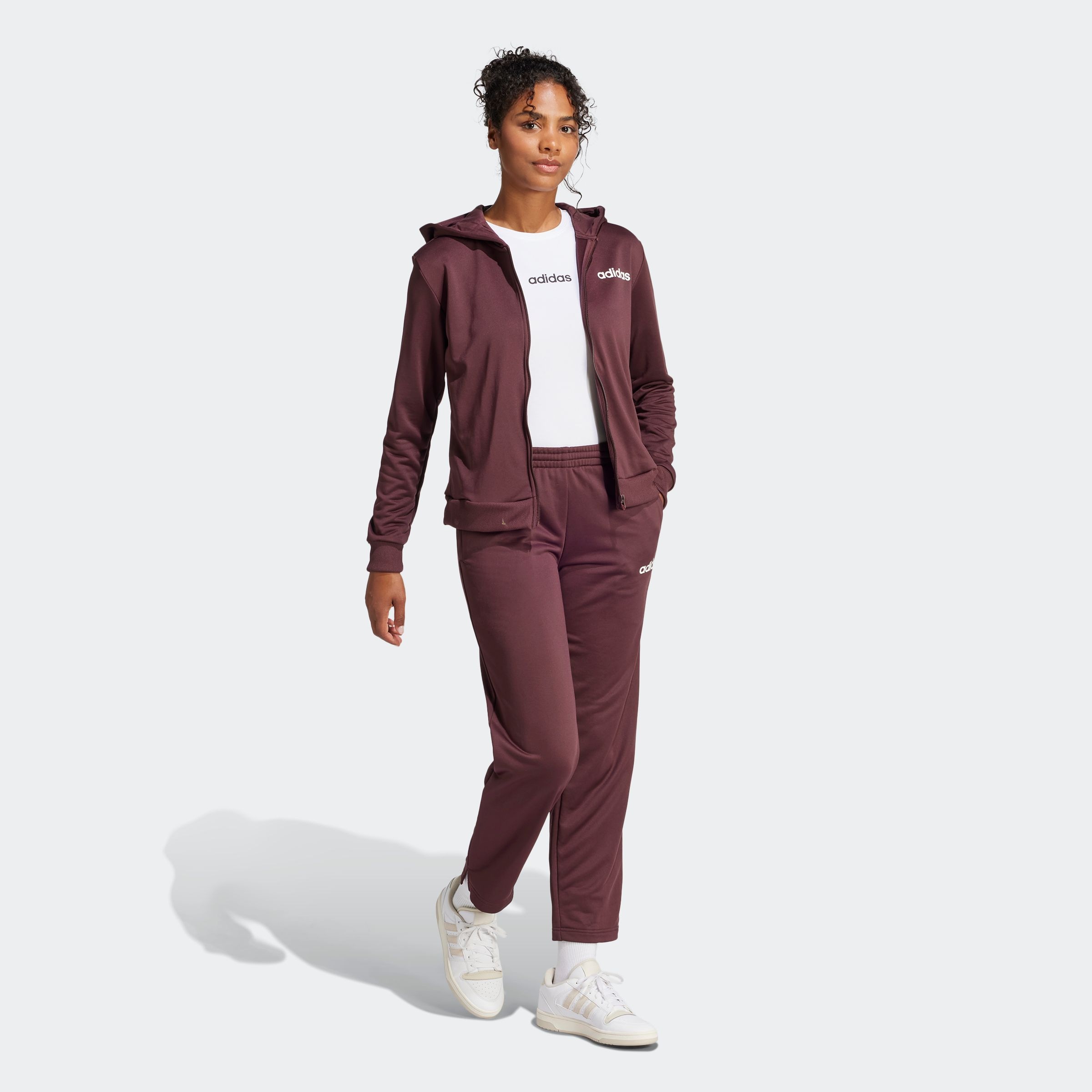 adidas Sportswear Trainingsanzug »W LINEAR TS«, (2 tlg.), Trainingsjacke mit Kapuze, Tracksuit