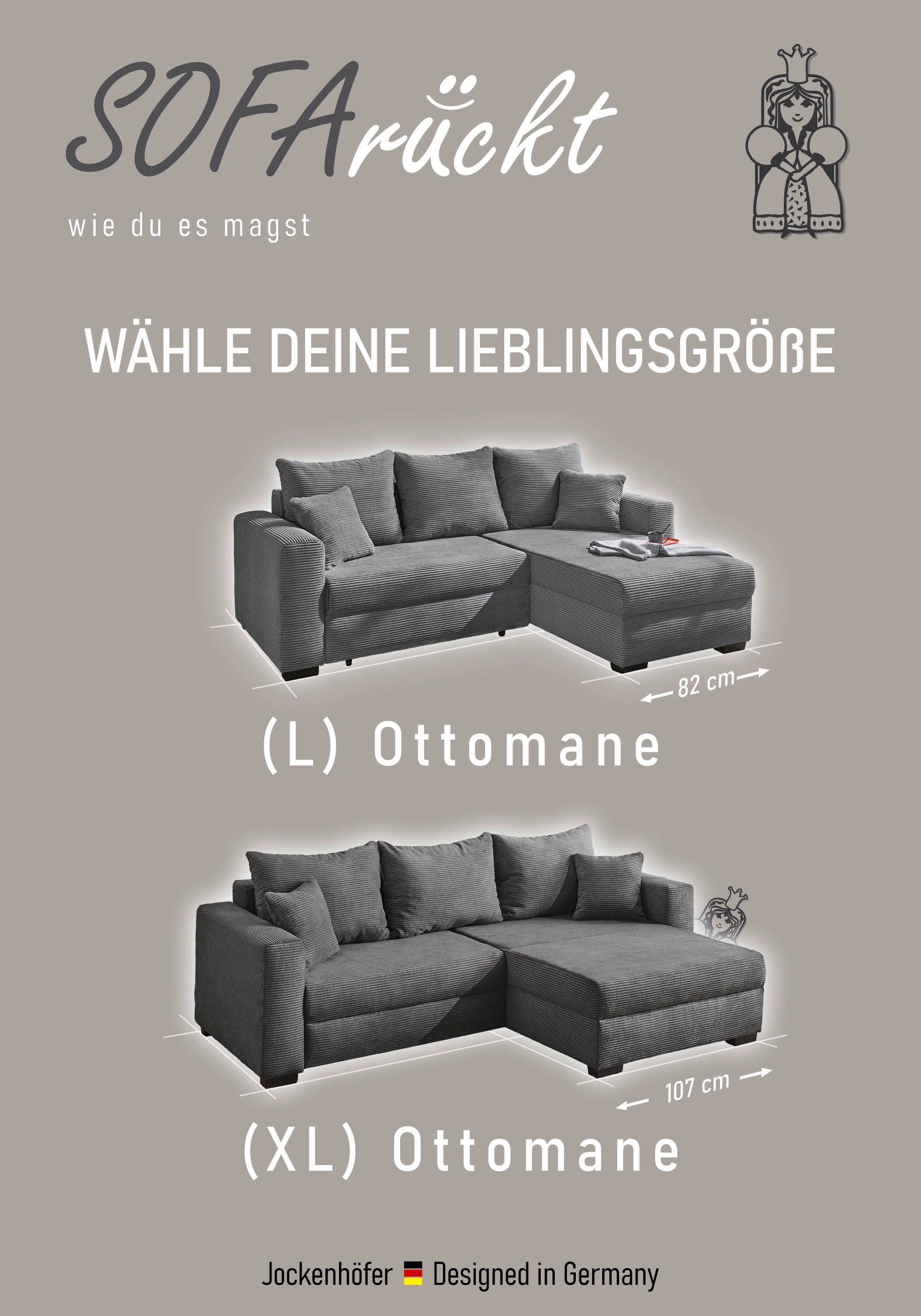 Jockenhöfer Gruppe Ecksofa »Elmau, L-Form, Breite 235cm«, inkl. Bettfunktion, Bettkasten, Ottomane links/rechts montierbar