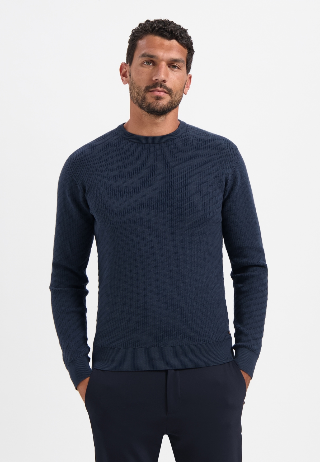 NO EXCESS V-Ausschnitt-Pullover "No Excess Pullover mit diagonaler Strickst günstig online kaufen