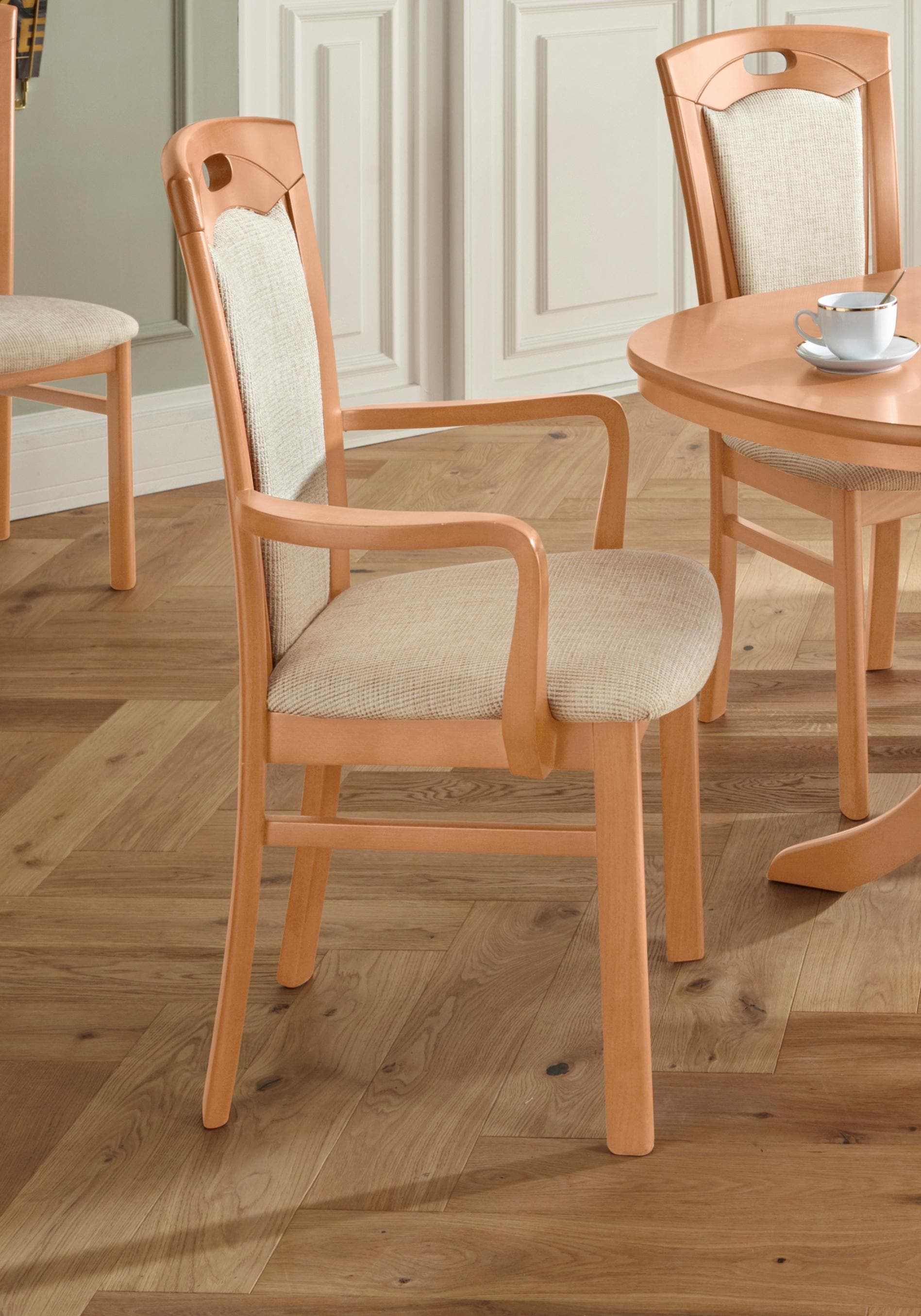 Home affaire Esszimmerstuhl »FERDI, Armlehnstuhl, Made in Italy, Massivholz«, Struktur, Bezug Feinstruktur (wasser-und fleckabweisend) oder Struktur